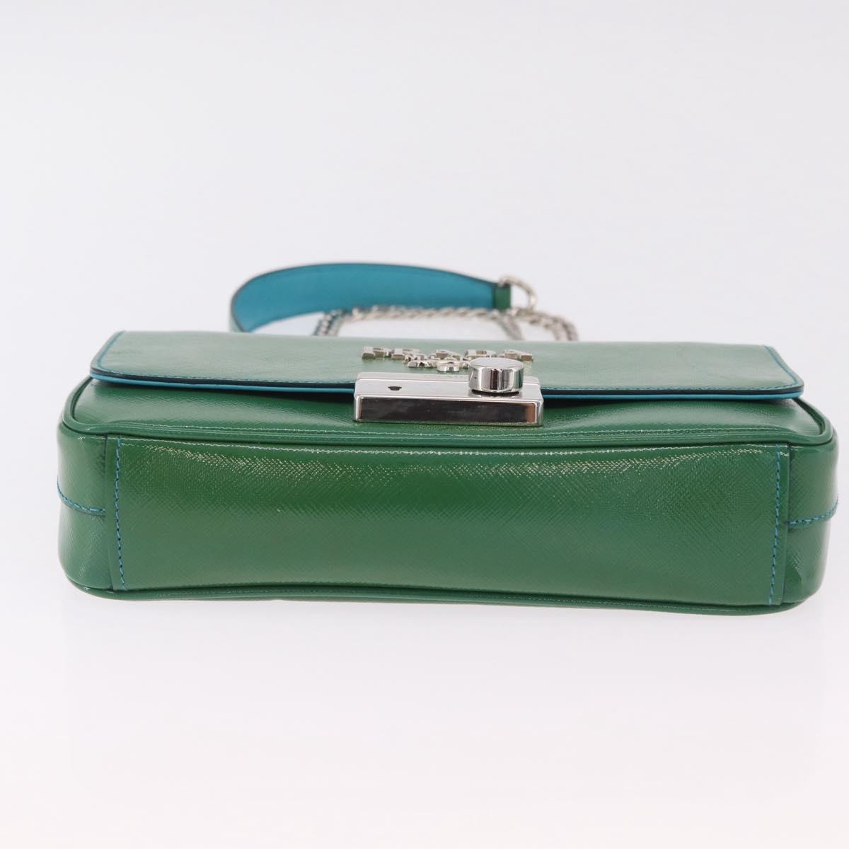 PRADA Chain Shoulder Bag Safiano Leather Green Silver Auth 207634V image 5