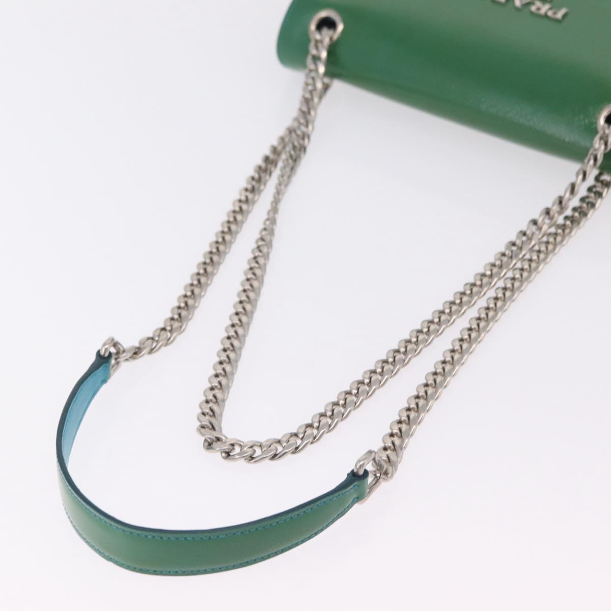 PRADA Chain Shoulder Bag Safiano Leather Green Silver Auth 207634V image 6