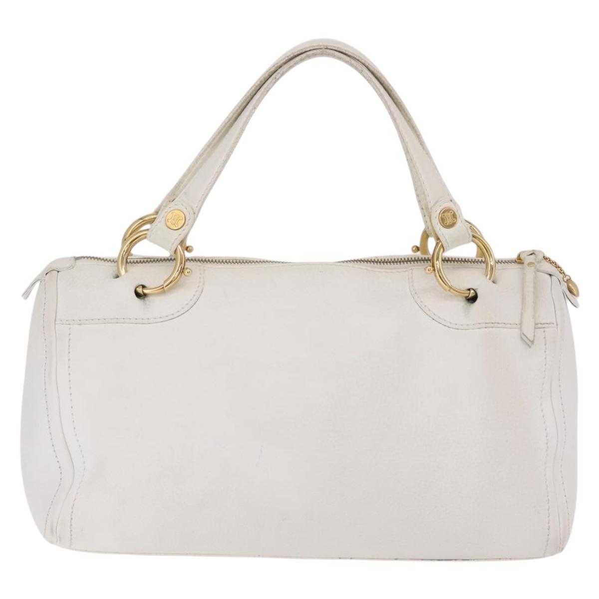 CELINE Hand Bag Leather White Gold Tone Auth ka6534A image 2