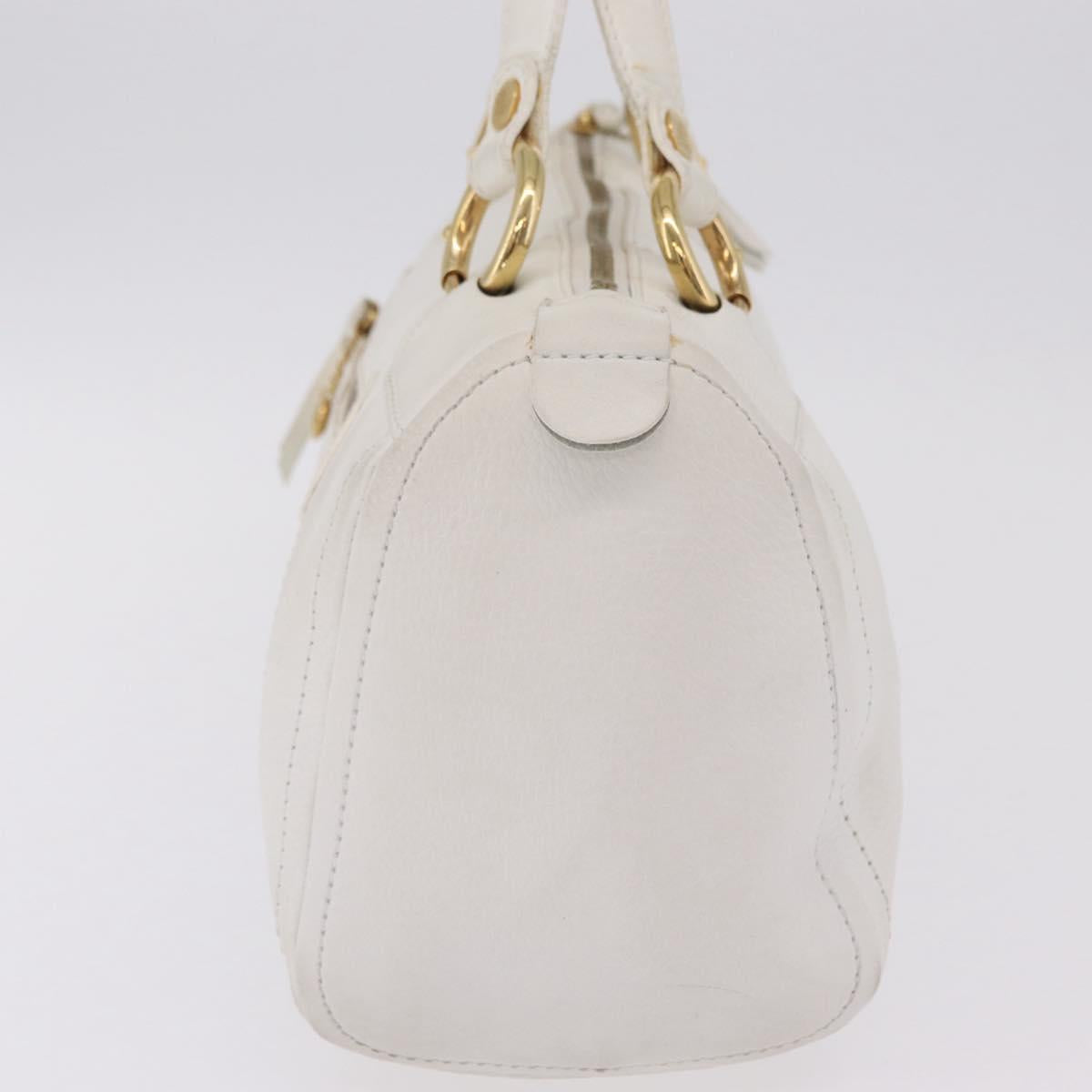 CELINE Hand Bag Leather White Gold Tone Auth ka6534A image 5