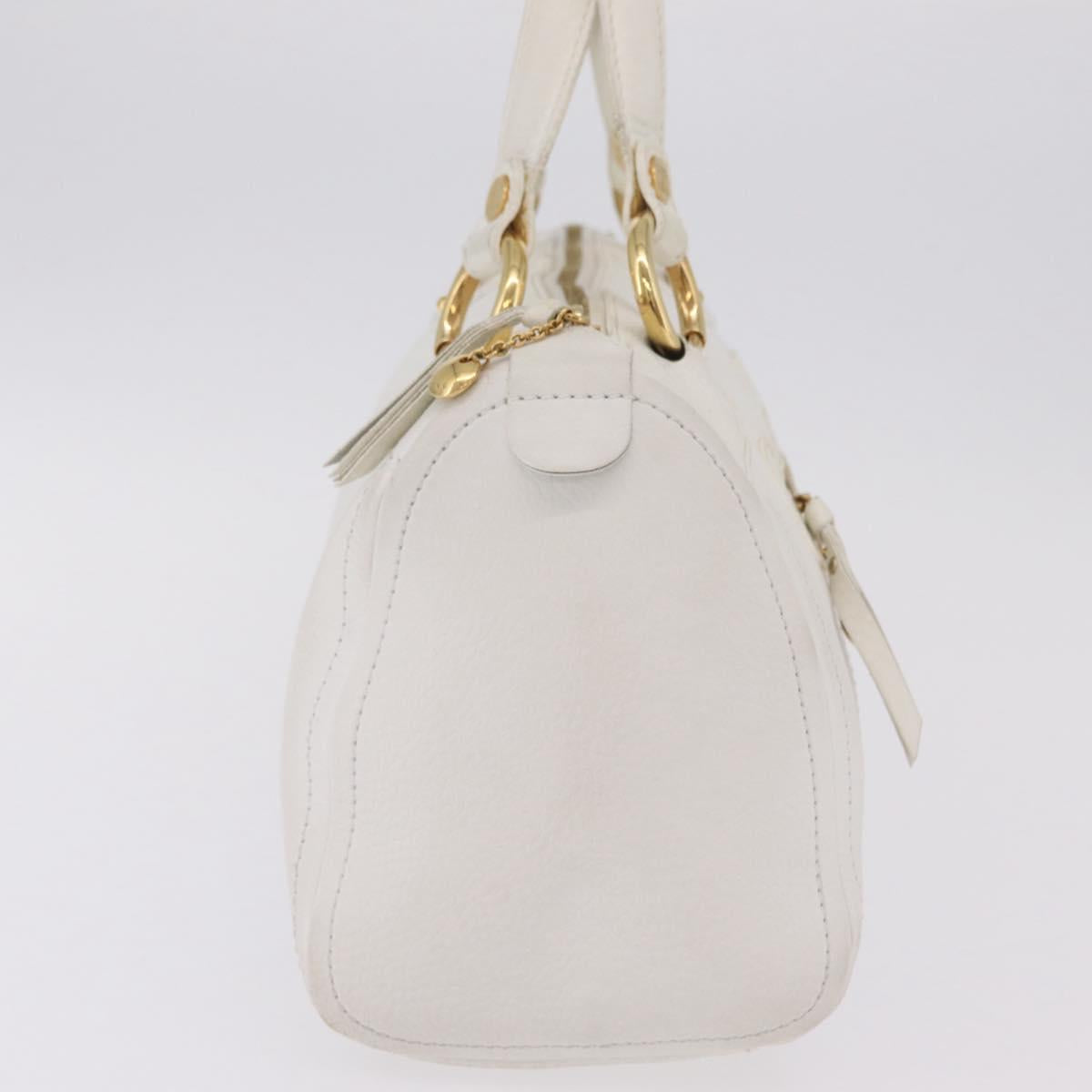 CELINE Hand Bag Leather White Gold Tone Auth ka6534A image 6
