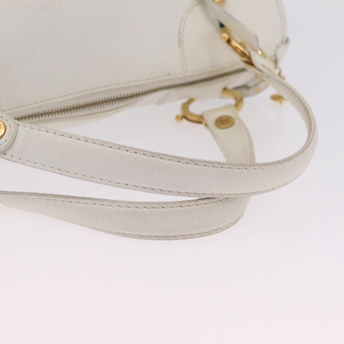 CELINE Hand Bag Leather White Gold Tone Auth ka6534A image 8