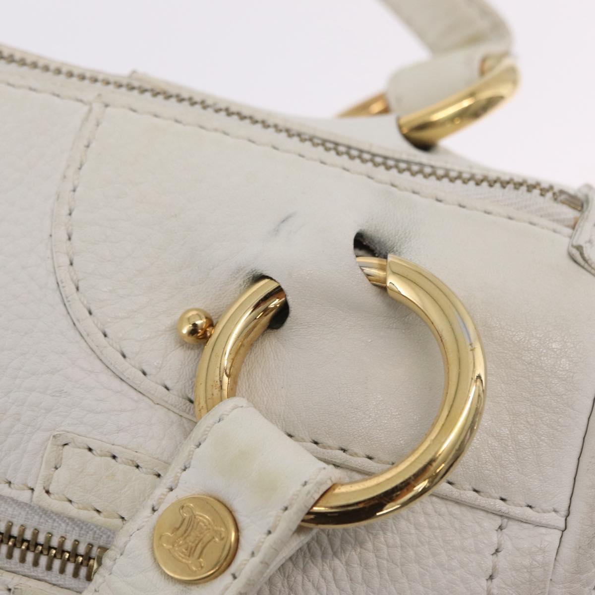 CELINE Hand Bag Leather White Gold Tone Auth ka6534A image 10