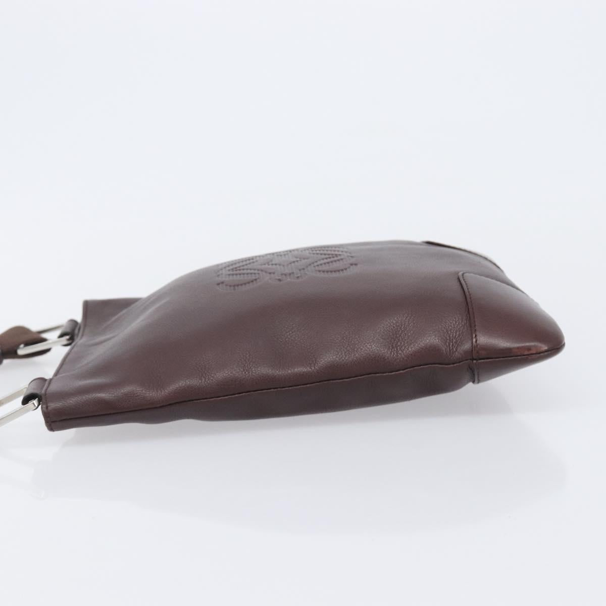 LOEWE Shoulder Bag Leather Brown Silver Auth 206761A image 4