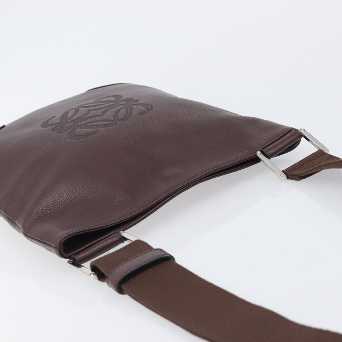 LOEWE Shoulder Bag Leather Brown Silver Auth 206761A image 6