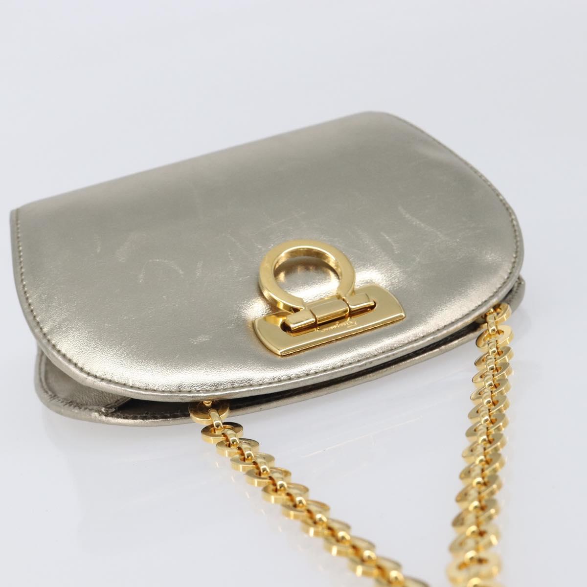 Salvatore Ferragamo Gancini Chain Shoulder Bag Leather Gold Auth hk4135A image 6