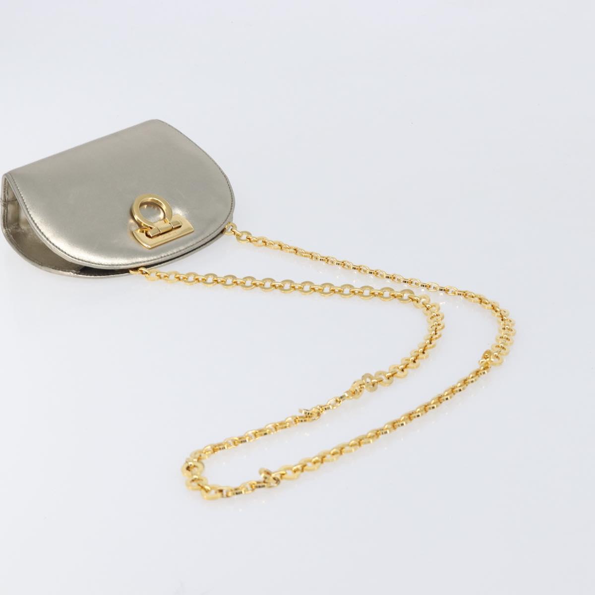 Salvatore Ferragamo Gancini Chain Shoulder Bag Leather Gold Auth hk4135A image 7