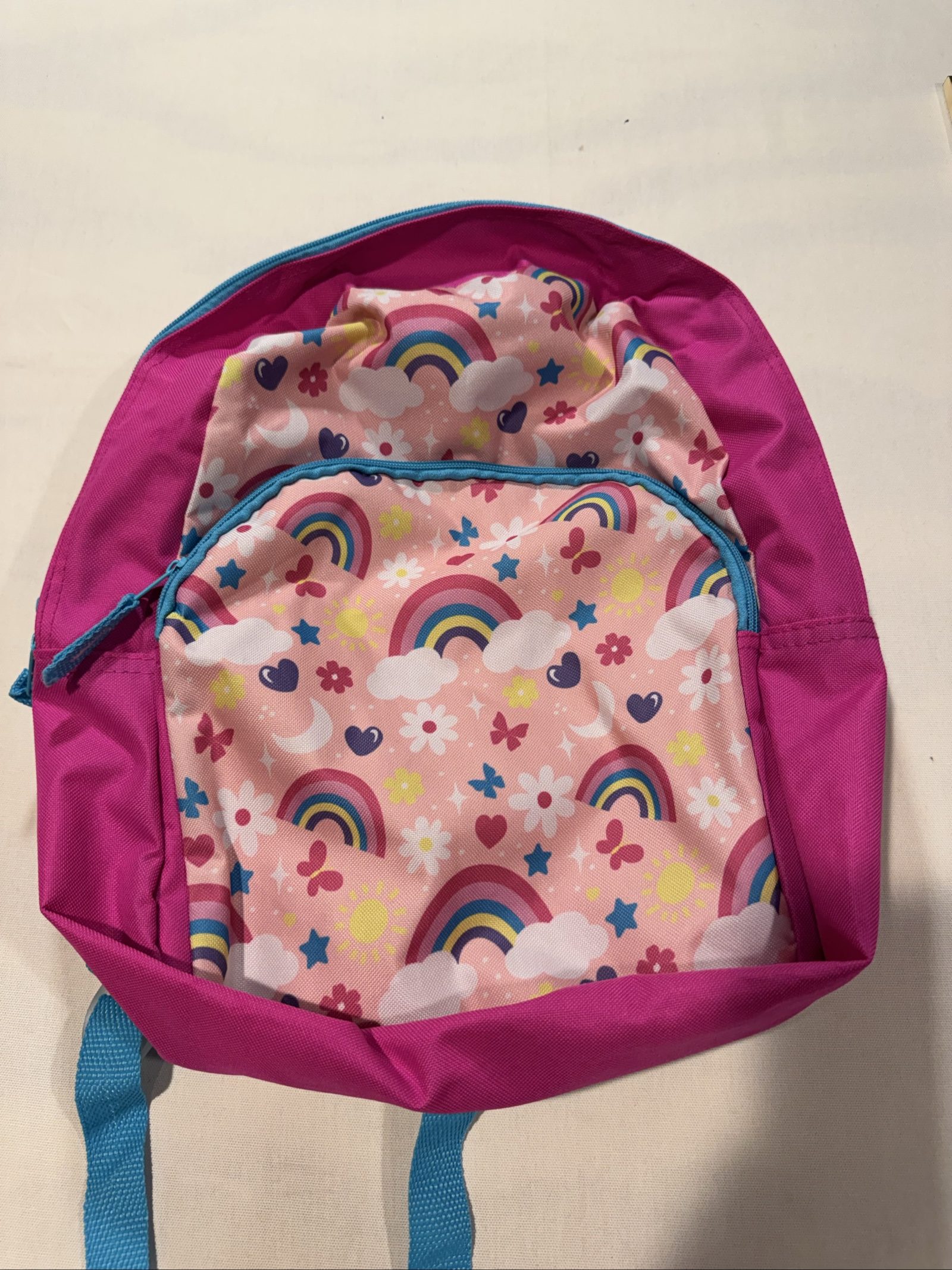 Girls Rainbow Backpack - Pink Multicolor - Adjustable Straps - 14 Inch