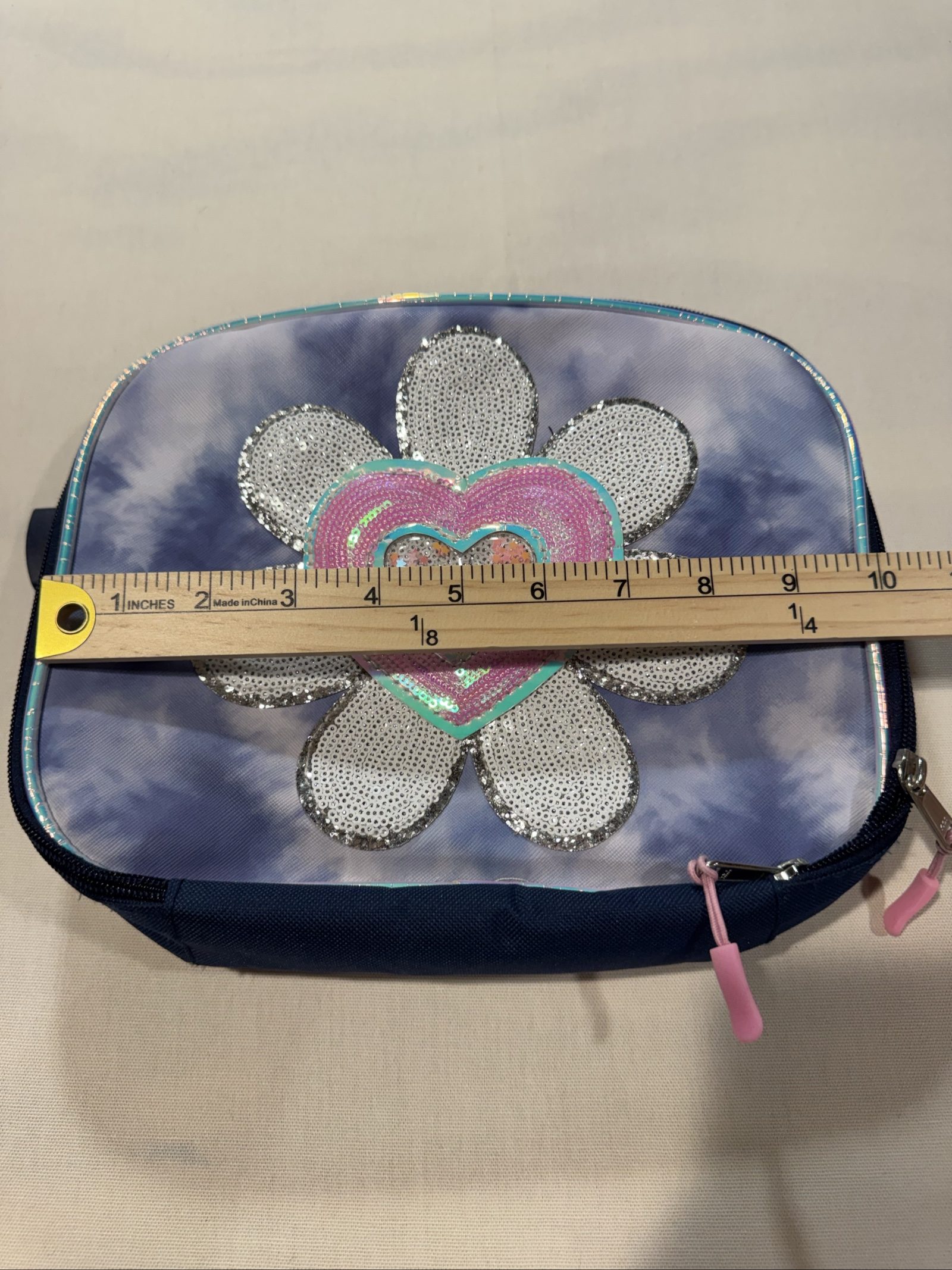 Girl's Sequin Flower Heart Lunch Bag - Purple/Pink - Glitter Shaker Detail image 2