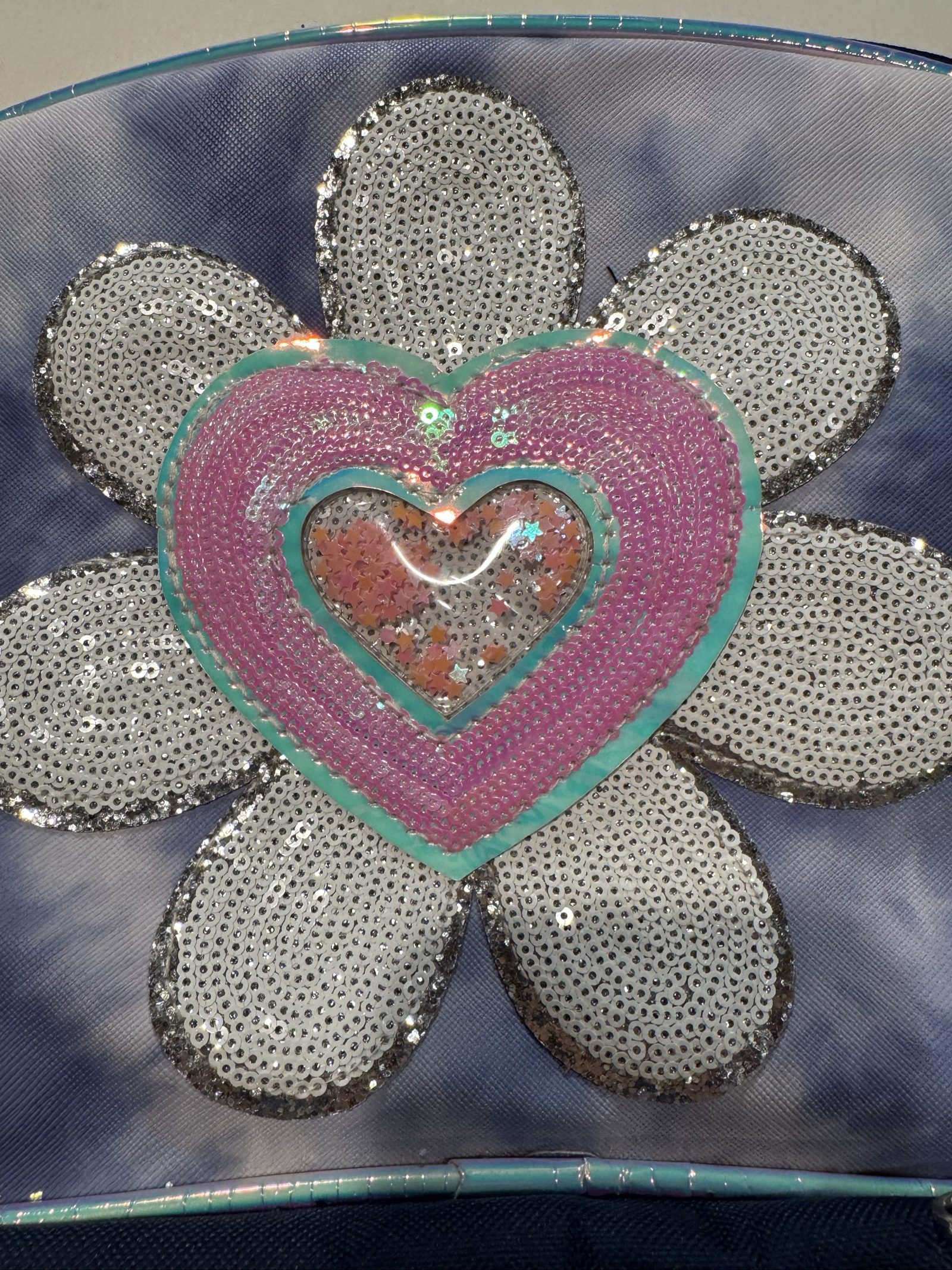 Girl's Sequin Flower Heart Lunch Bag - Purple/Pink - Glitter Shaker Detail image 6
