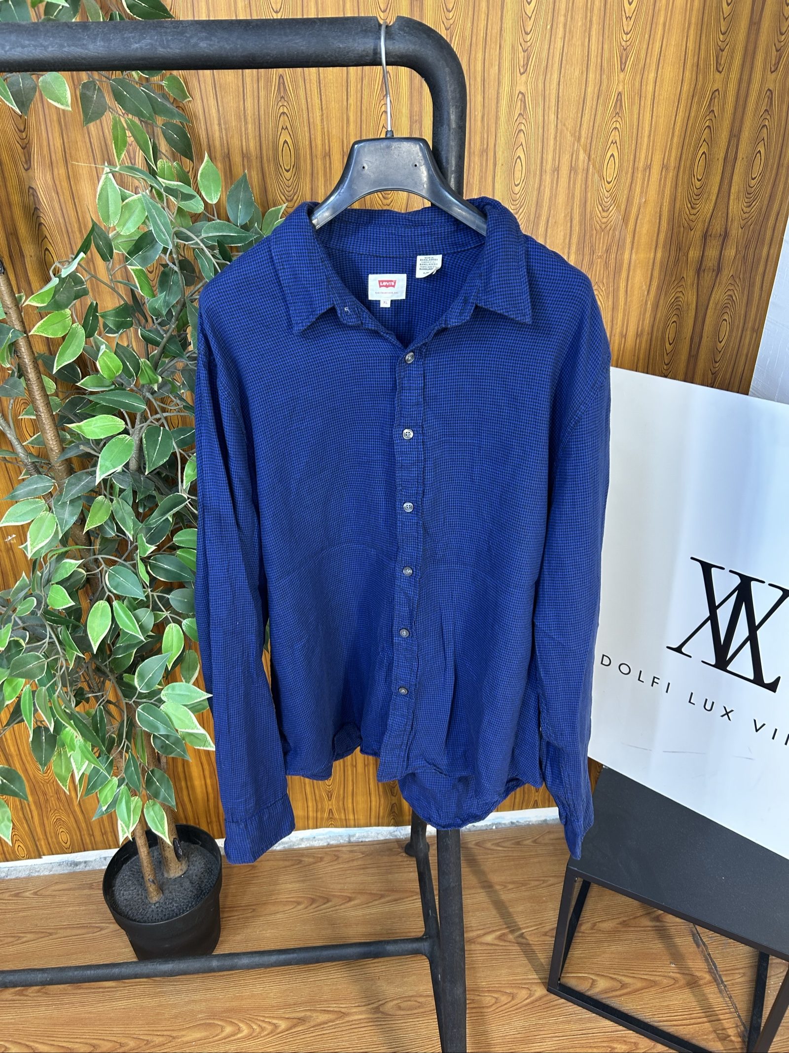 Levi's Uomo Blu Camicia Taglia XL Motivo Pied-de-Poule Cotone