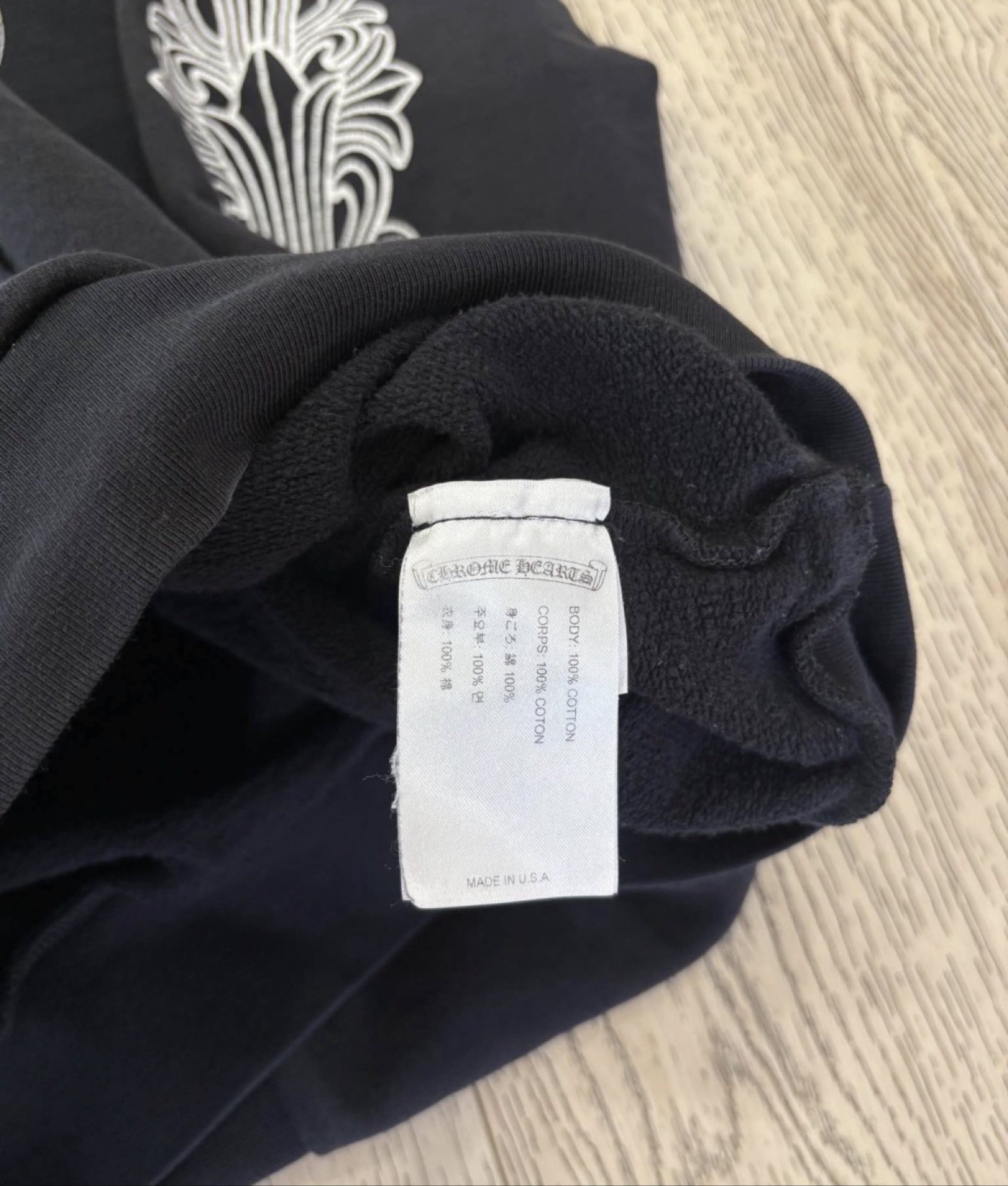 Chrome Hearts Black Cotton Hoodie Large with White Sleeve Prints image 4