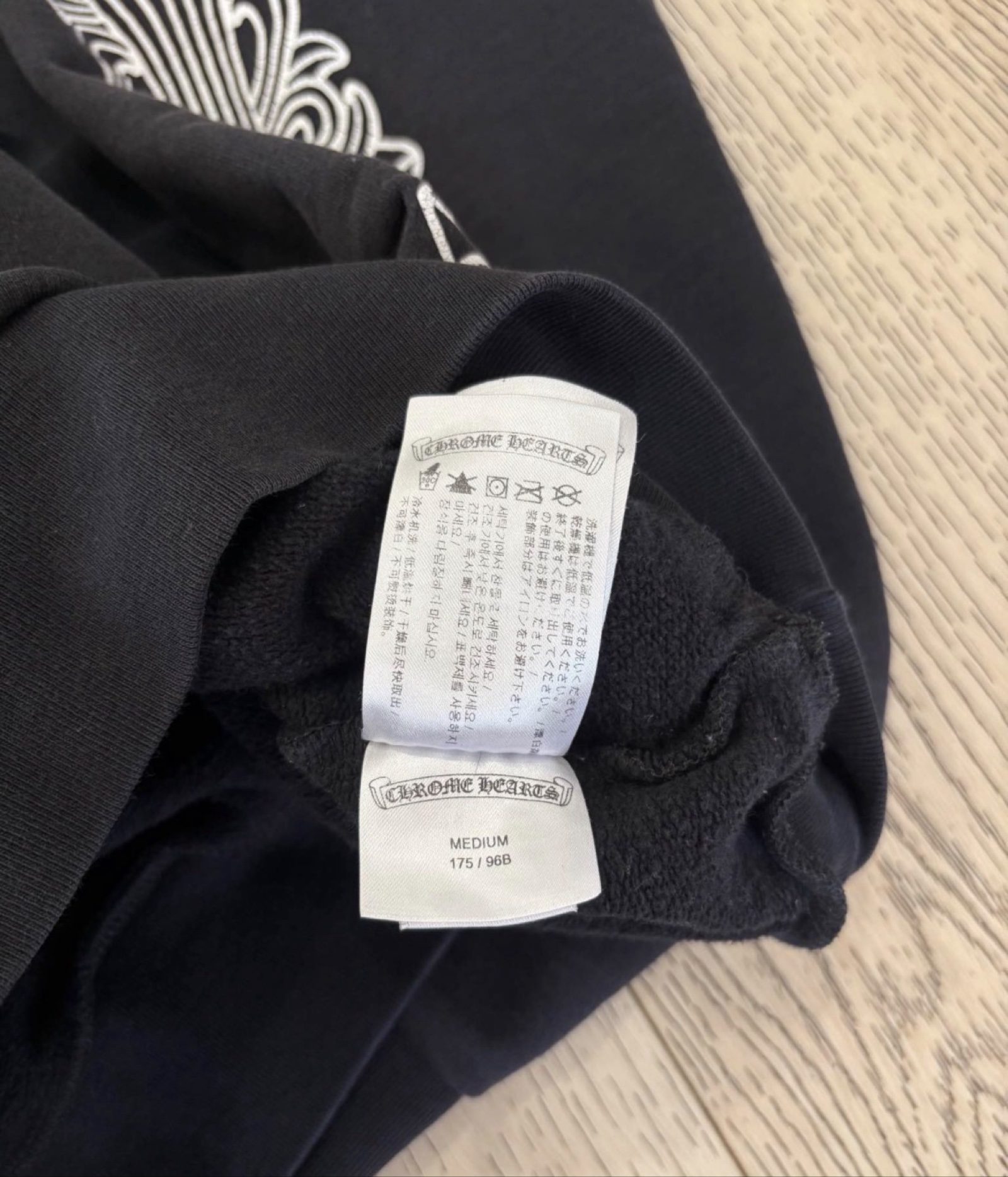 Chrome Hearts Black Cotton Hoodie Large with White Sleeve Prints image 6