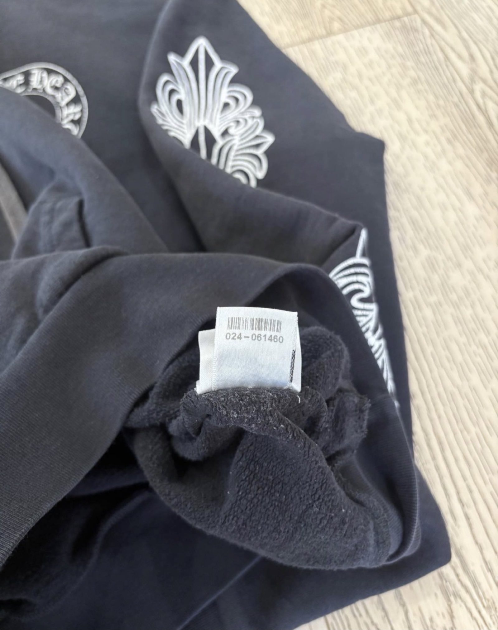 Chrome Hearts Black Cotton Hoodie Large with White Sleeve Prints image 7