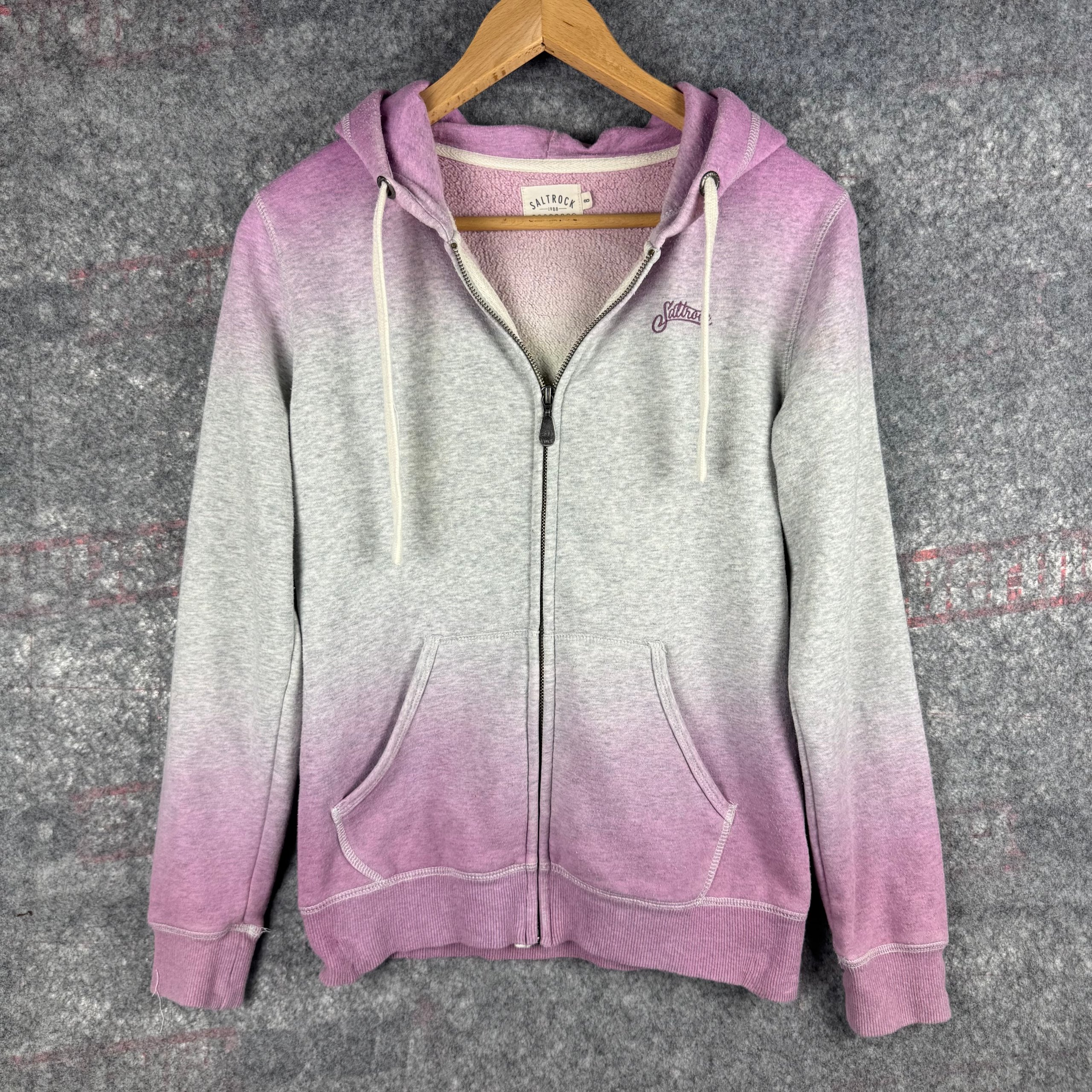Saltrock Grey & Pink Dip Dye Zip Hoodie Women’s (Size 8)