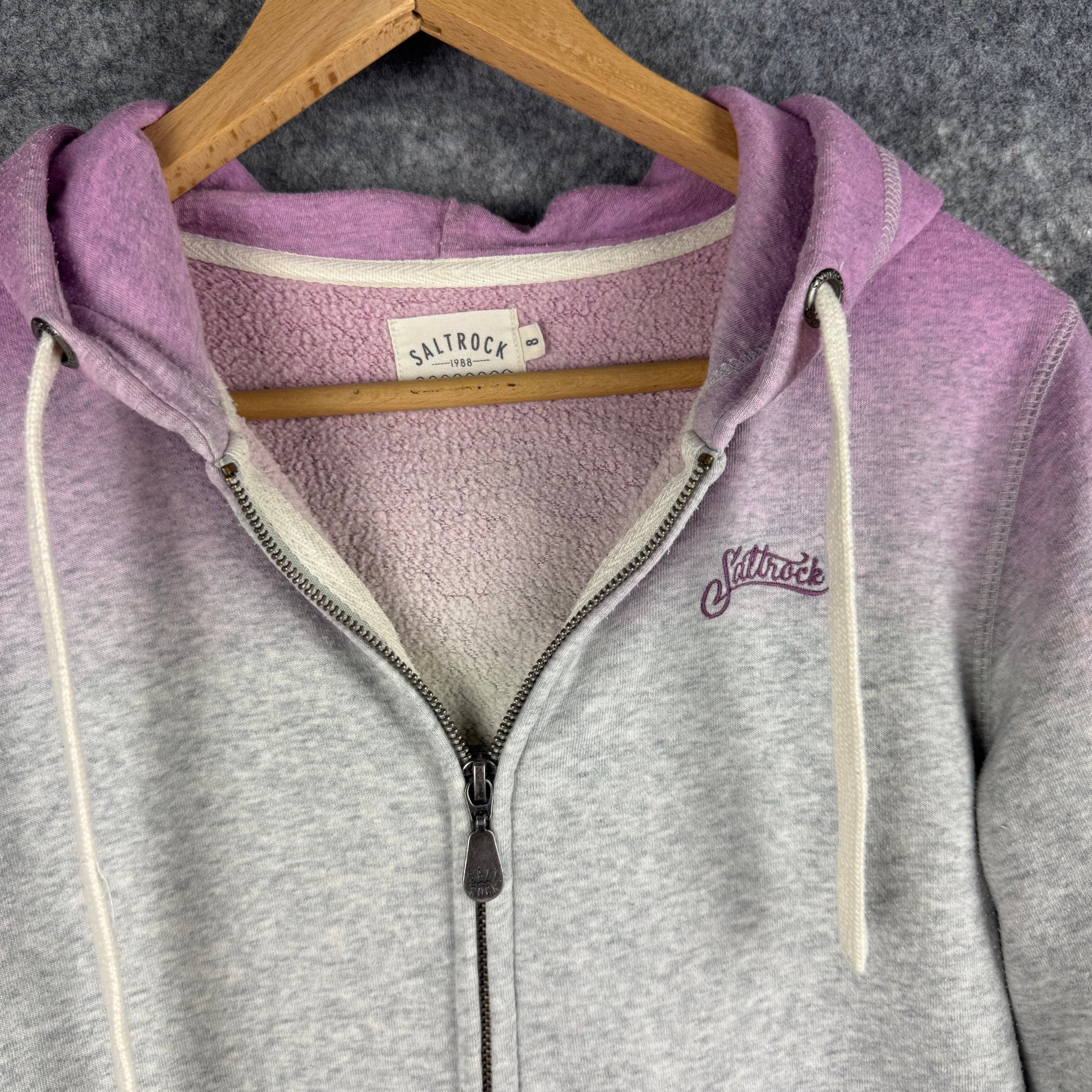 Saltrock Grey & Pink Dip Dye Zip Hoodie Women’s (Size 8) image 2