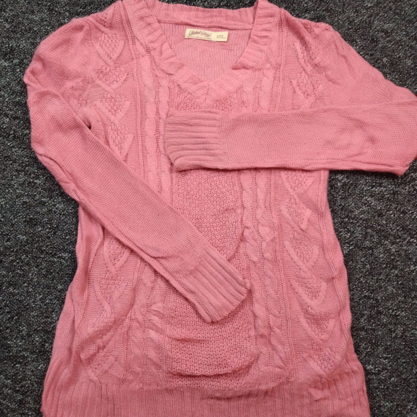 Faded Glory Pink Cable Knit Acrylic Sweater Small 4-6