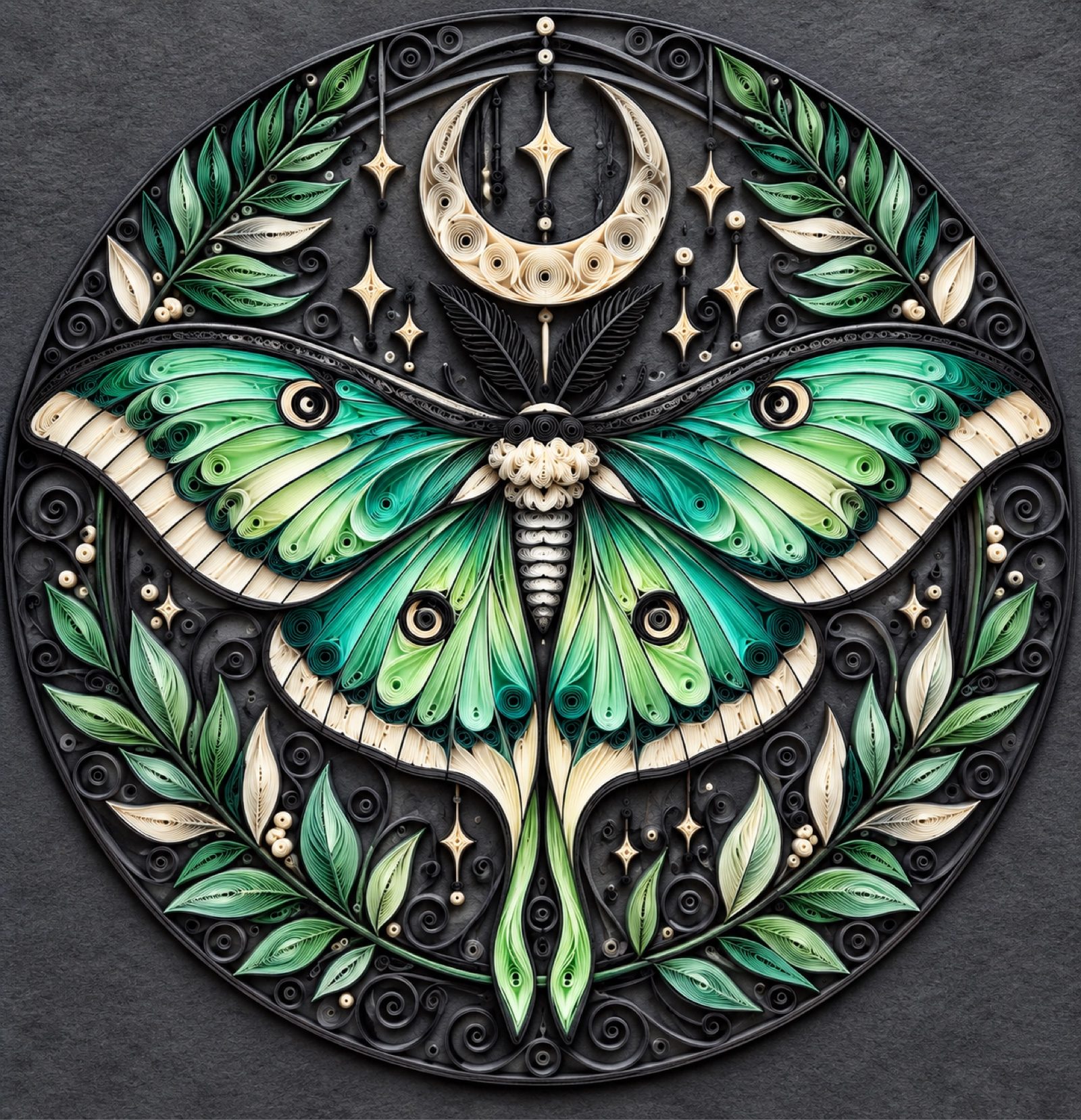 8x8 Framed Green Luna Moth & Crescent Moon Art Print