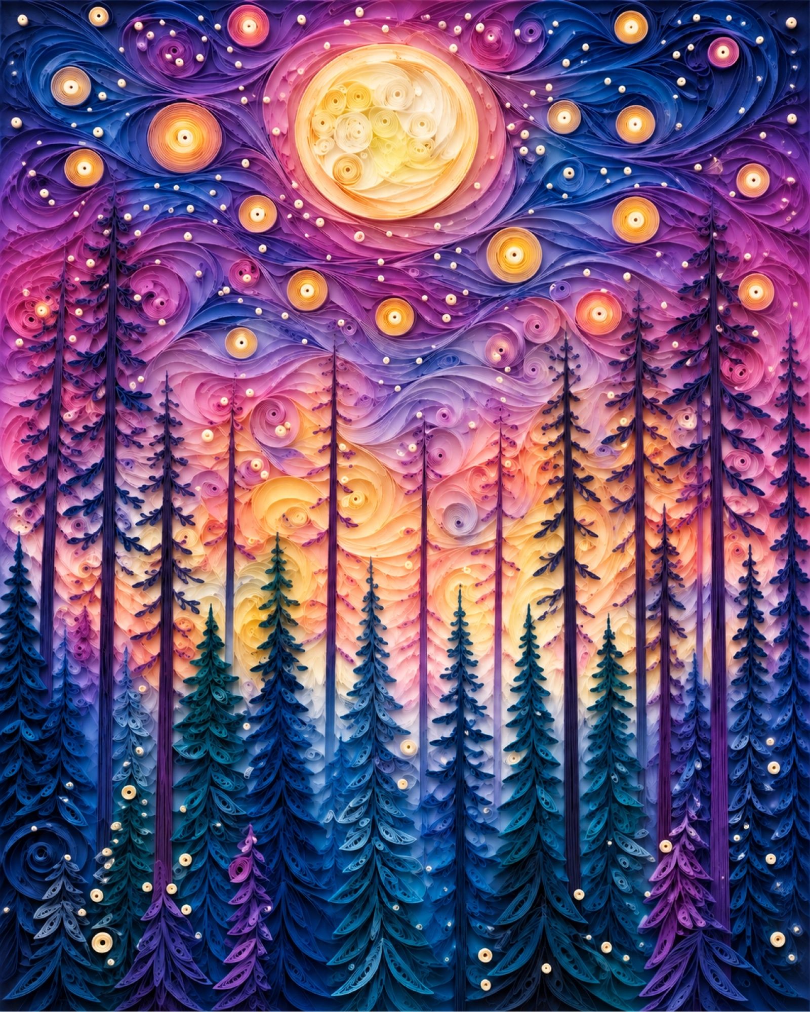 8x10 Framed Moonlit Purple Forest Art Print