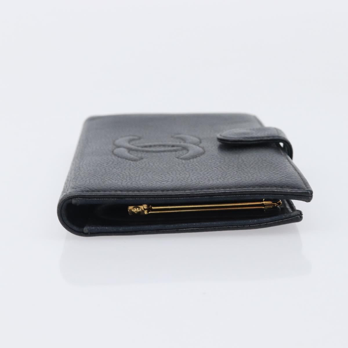CHANEL Long Wallet Caviar Skin Black Gold CC Auth 206812 image 3