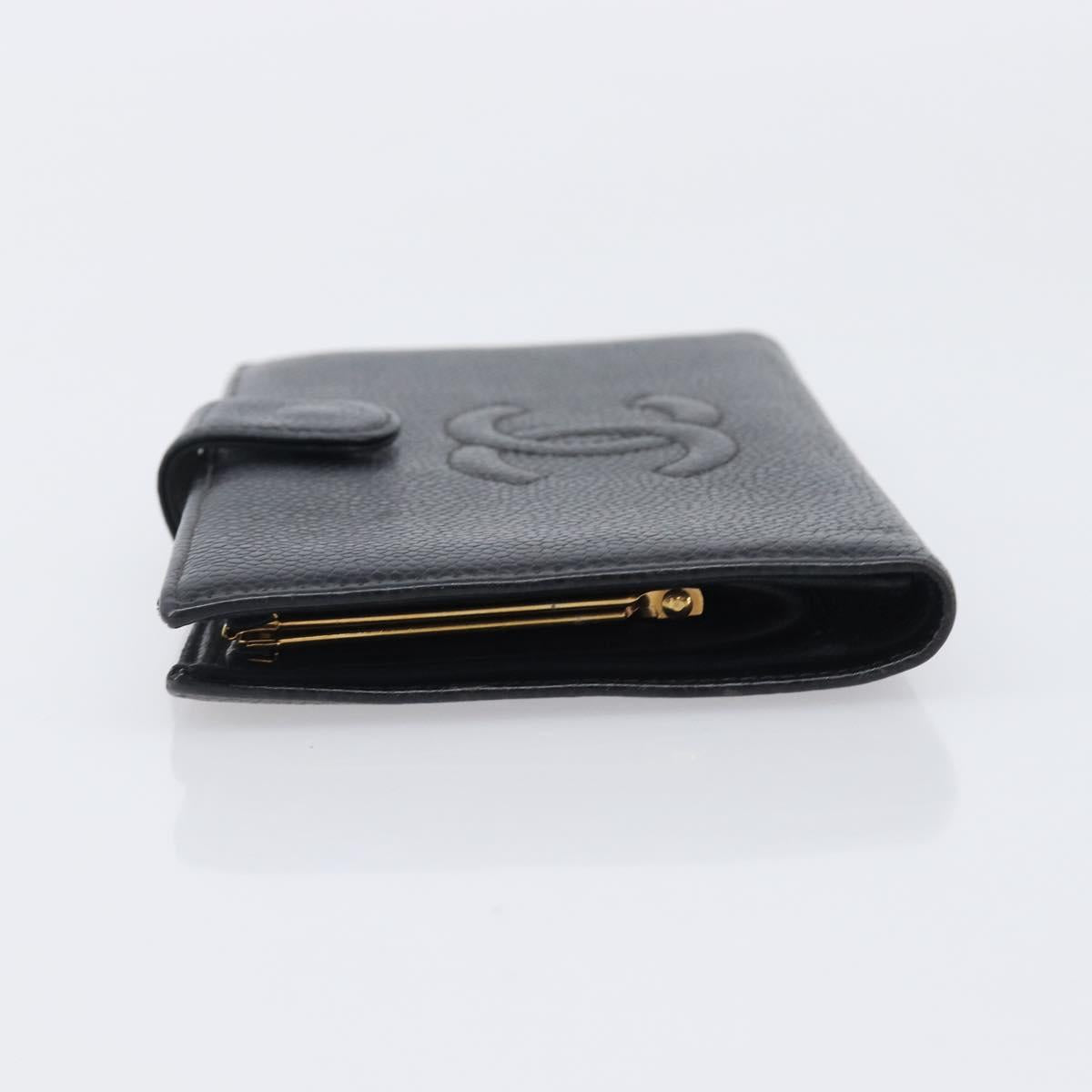 CHANEL Long Wallet Caviar Skin Black Gold CC Auth 206812 image 4