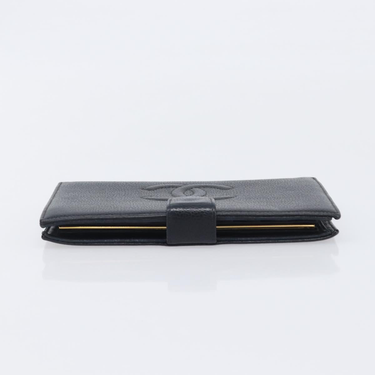 CHANEL Long Wallet Caviar Skin Black Gold CC Auth 206812 image 5