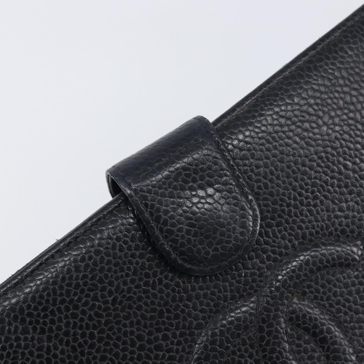 CHANEL Long Wallet Caviar Skin Black Gold CC Auth 206812 image 8