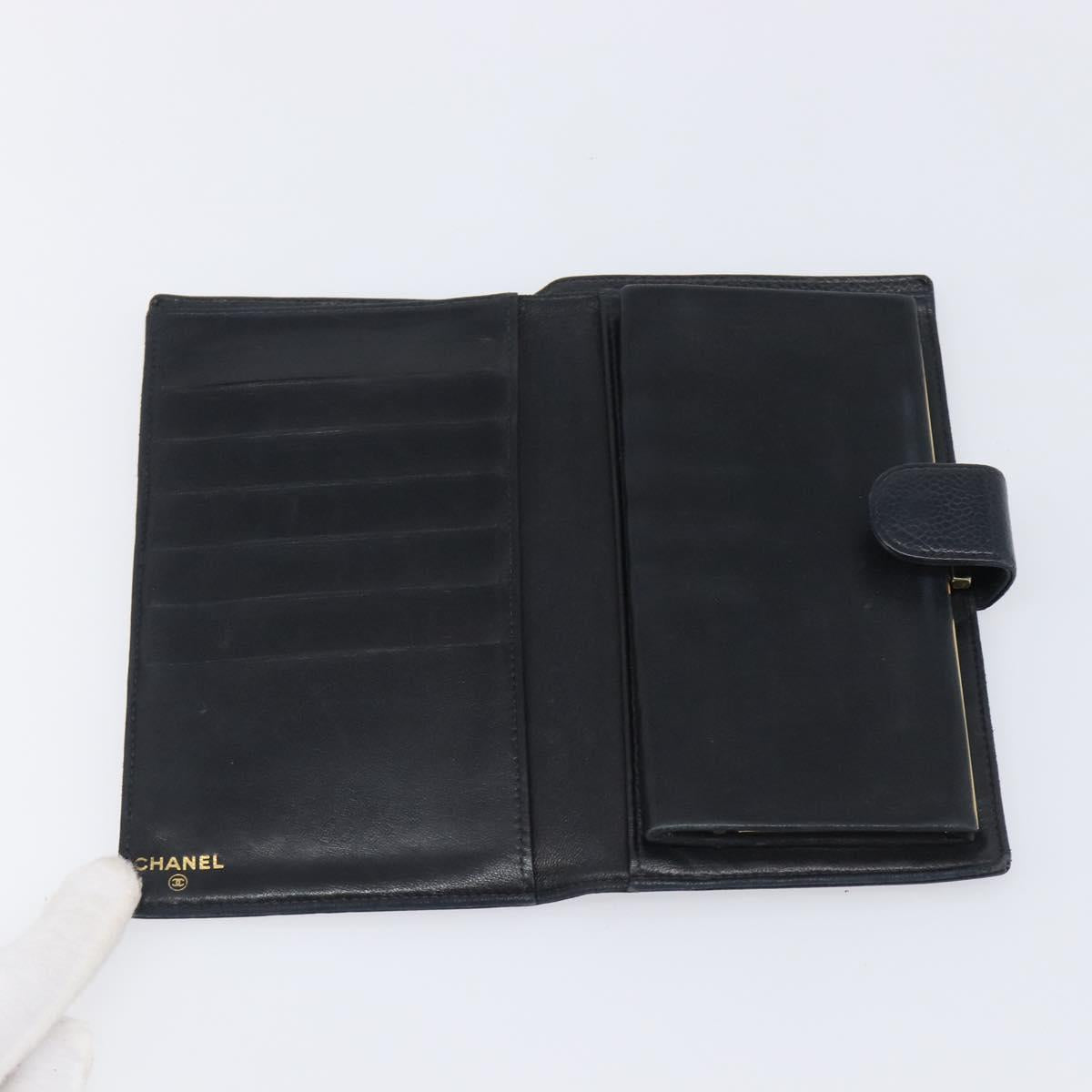 CHANEL Long Wallet Caviar Skin Black Gold CC Auth 206812 image 9
