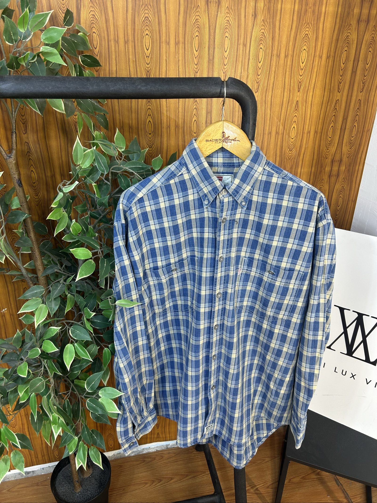 Levi's Uomo Camicia a Quadri Blu & Beige Cotone Taglia M