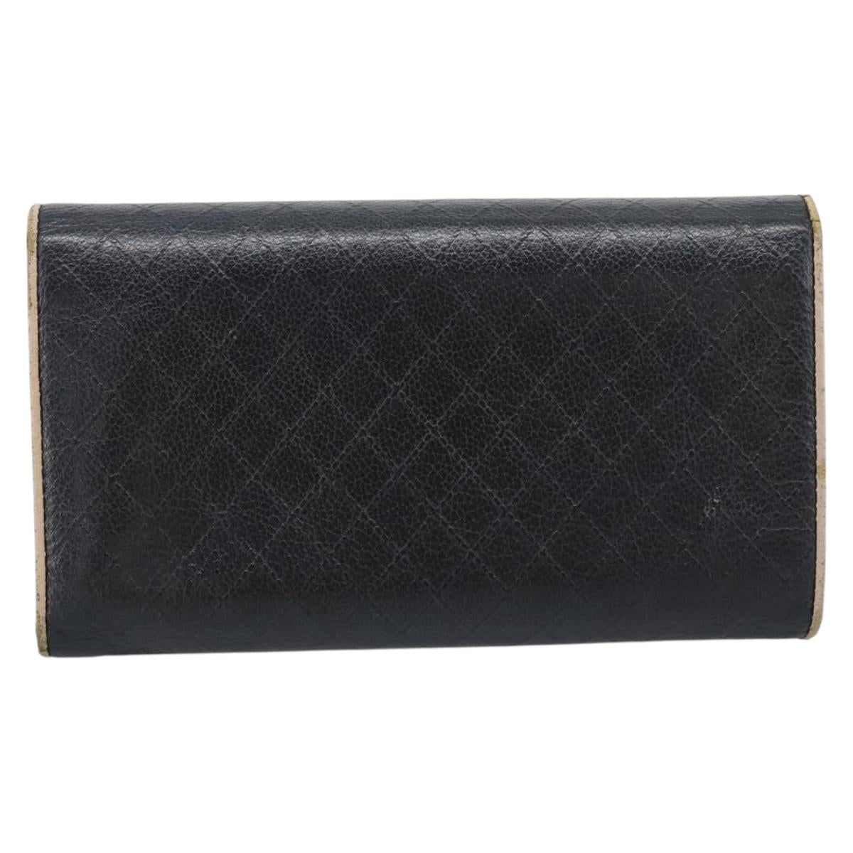 CHANEL Bicolore Long Wallet Leather Black Silver CC Auth fm5370 image 2