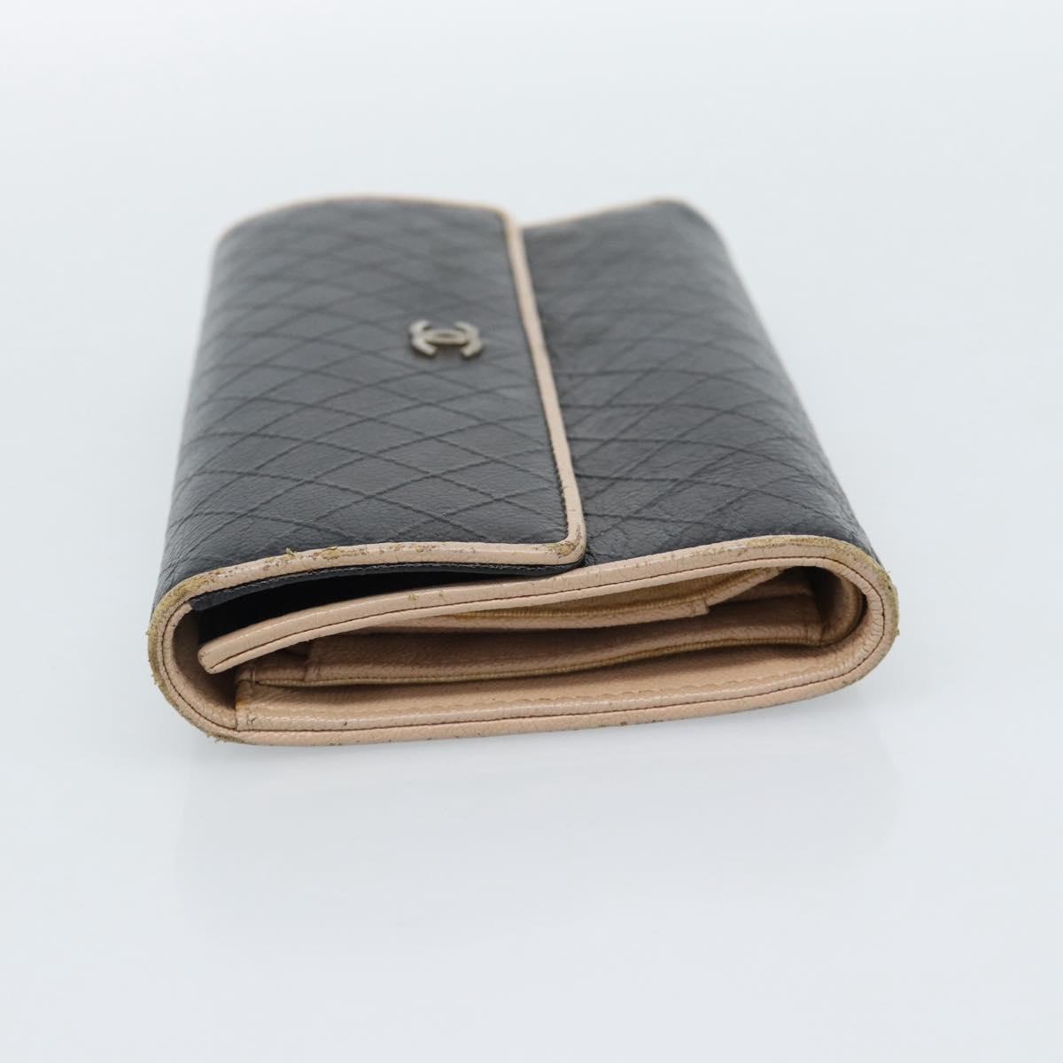 CHANEL Bicolore Long Wallet Leather Black Silver CC Auth fm5370 image 3