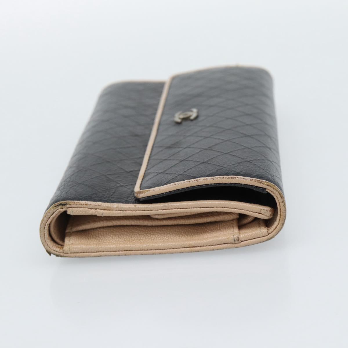 CHANEL Bicolore Long Wallet Leather Black Silver CC Auth fm5370 image 4