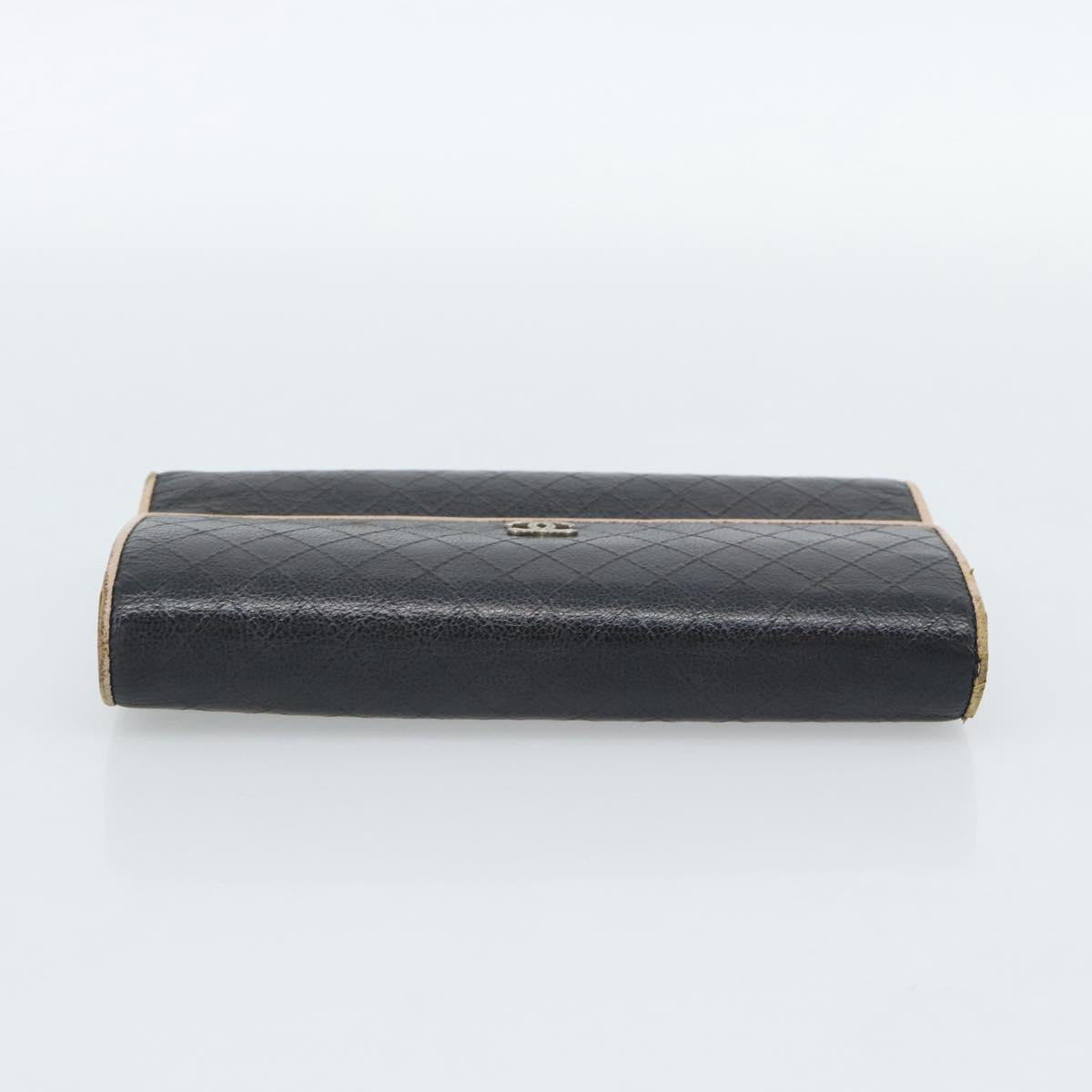 CHANEL Bicolore Long Wallet Leather Black Silver CC Auth fm5370 image 5