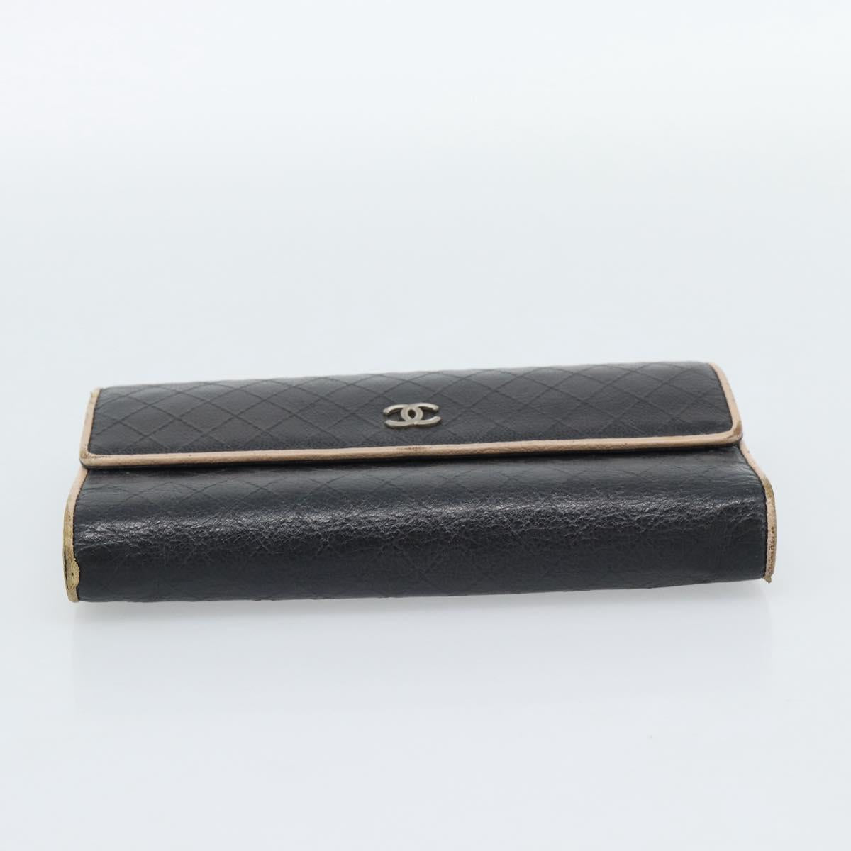 CHANEL Bicolore Long Wallet Leather Black Silver CC Auth fm5370 image 6