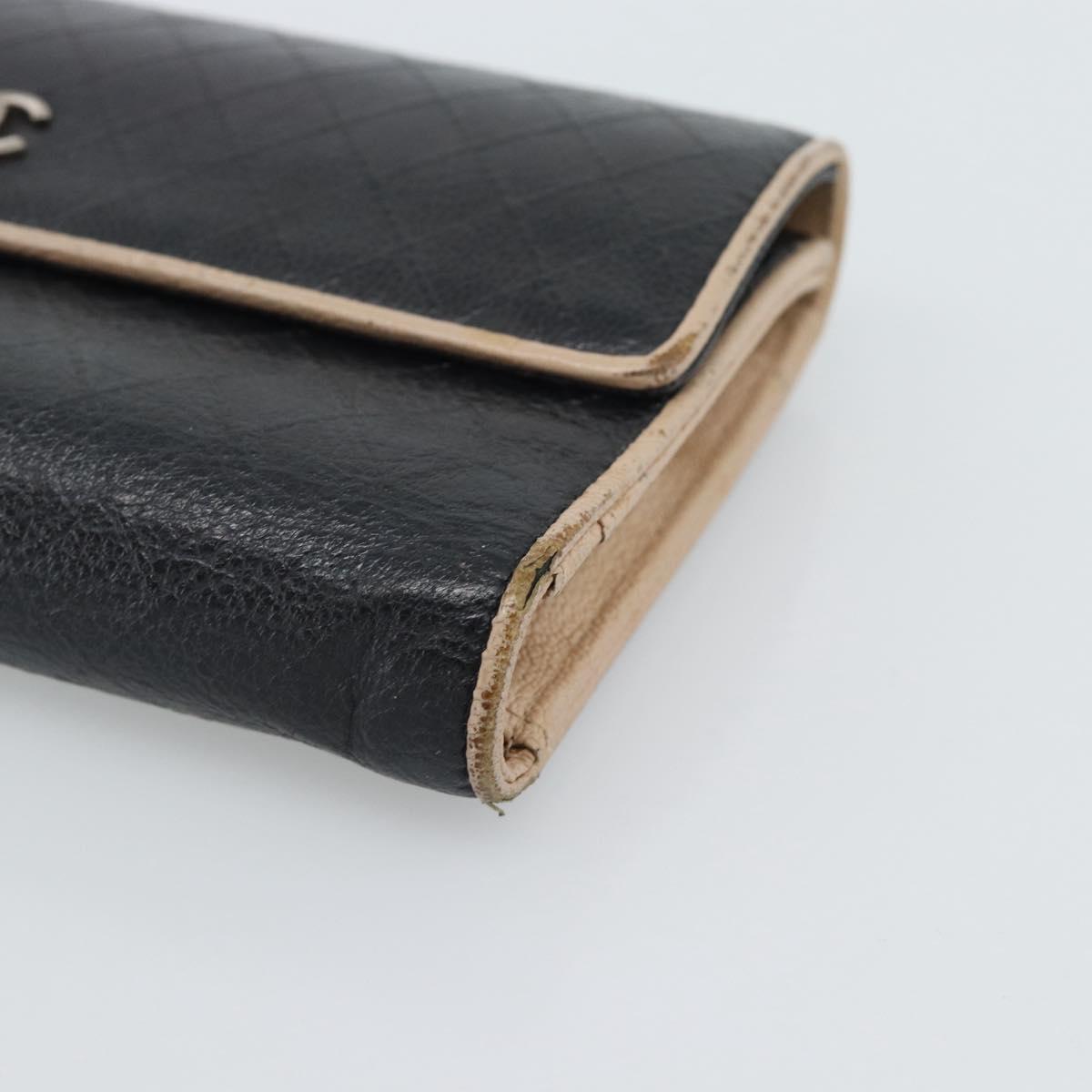 CHANEL Bicolore Long Wallet Leather Black Silver CC Auth fm5370 image 7