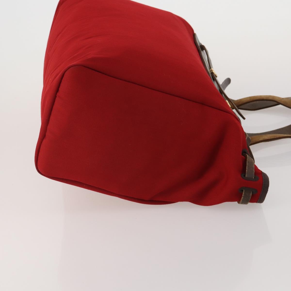 HERMES Herbag Cabas MM Hand Bag Canvas Leather Red Gold Auth bs36333 image 3