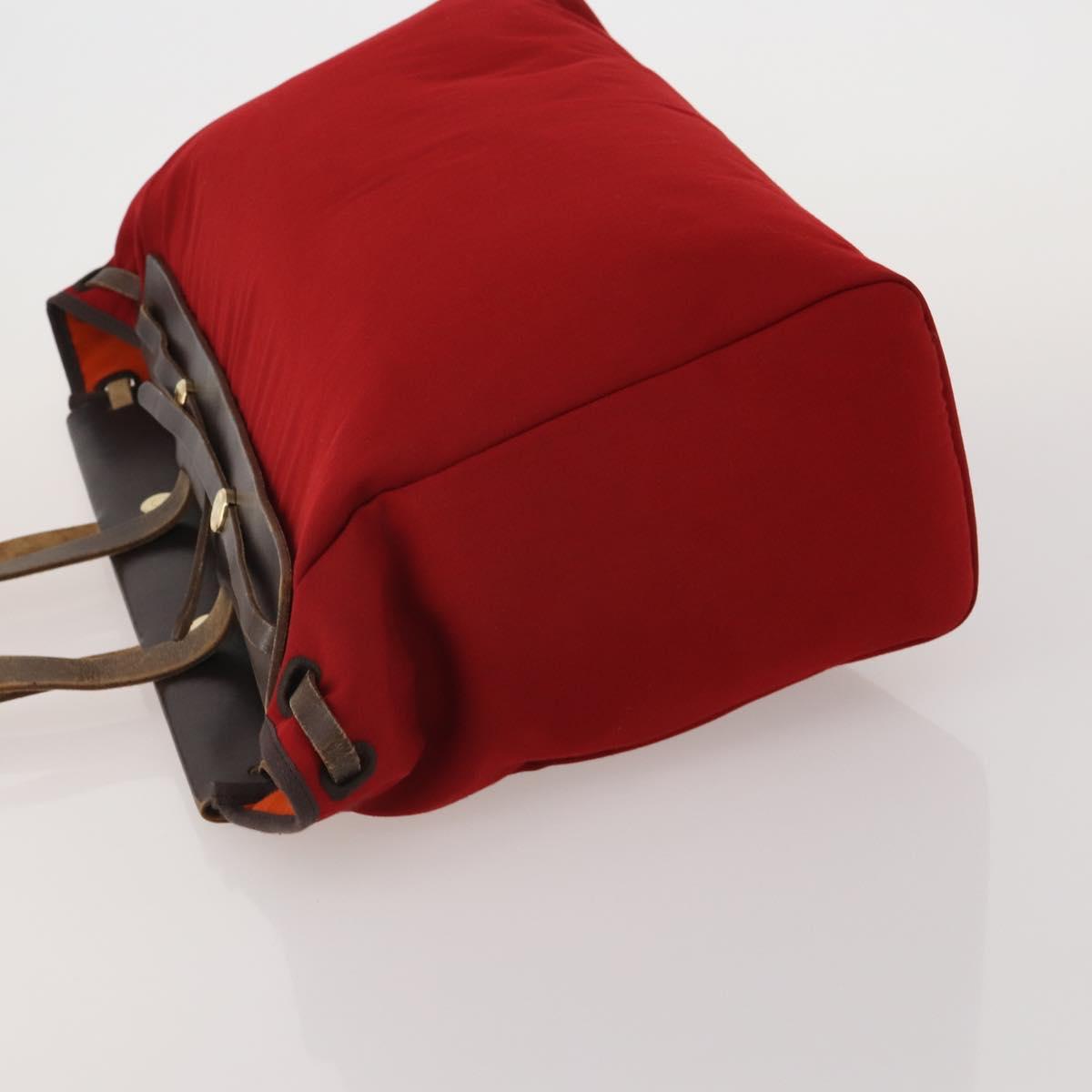 HERMES Herbag Cabas MM Hand Bag Canvas Leather Red Gold Auth bs36333 image 4