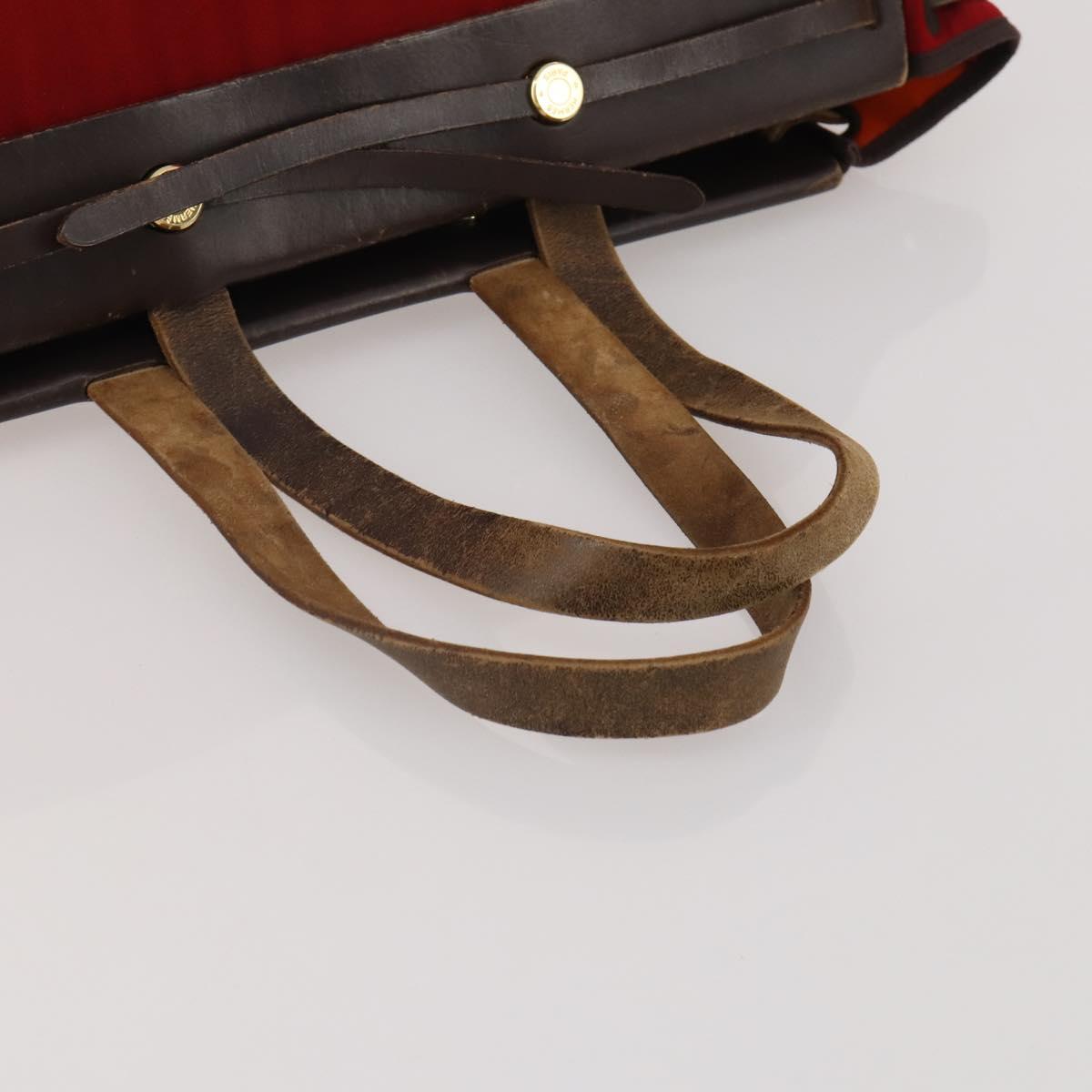 HERMES Herbag Cabas MM Hand Bag Canvas Leather Red Gold Auth bs36333 image 7