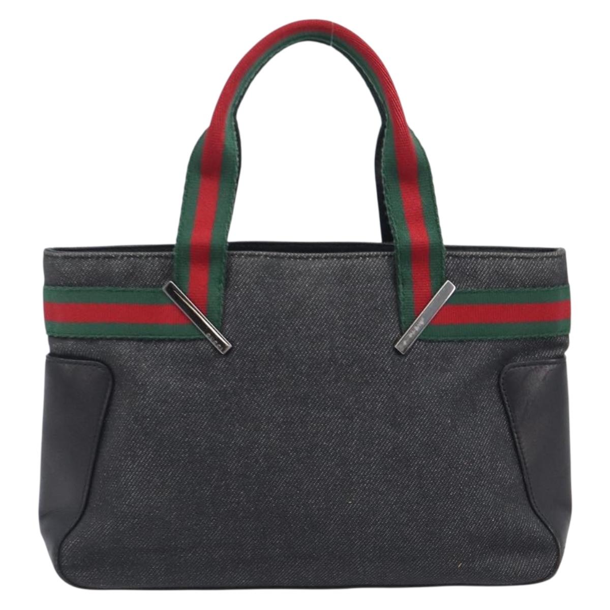 GUCCI Web Sherry Line Hand Bag Canvas Black Silver 73984 Auth 205458V image 2