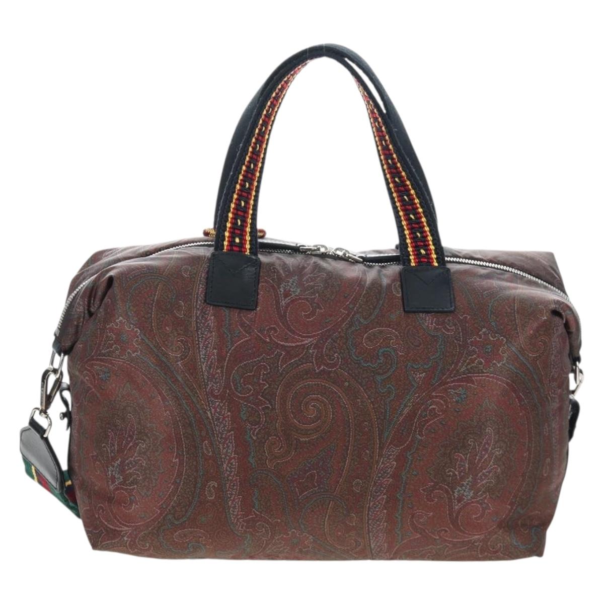 ETRO Paisley Fringe Hand Bag Nylon 2way Bordeaux Silver Auth am12692V image 2