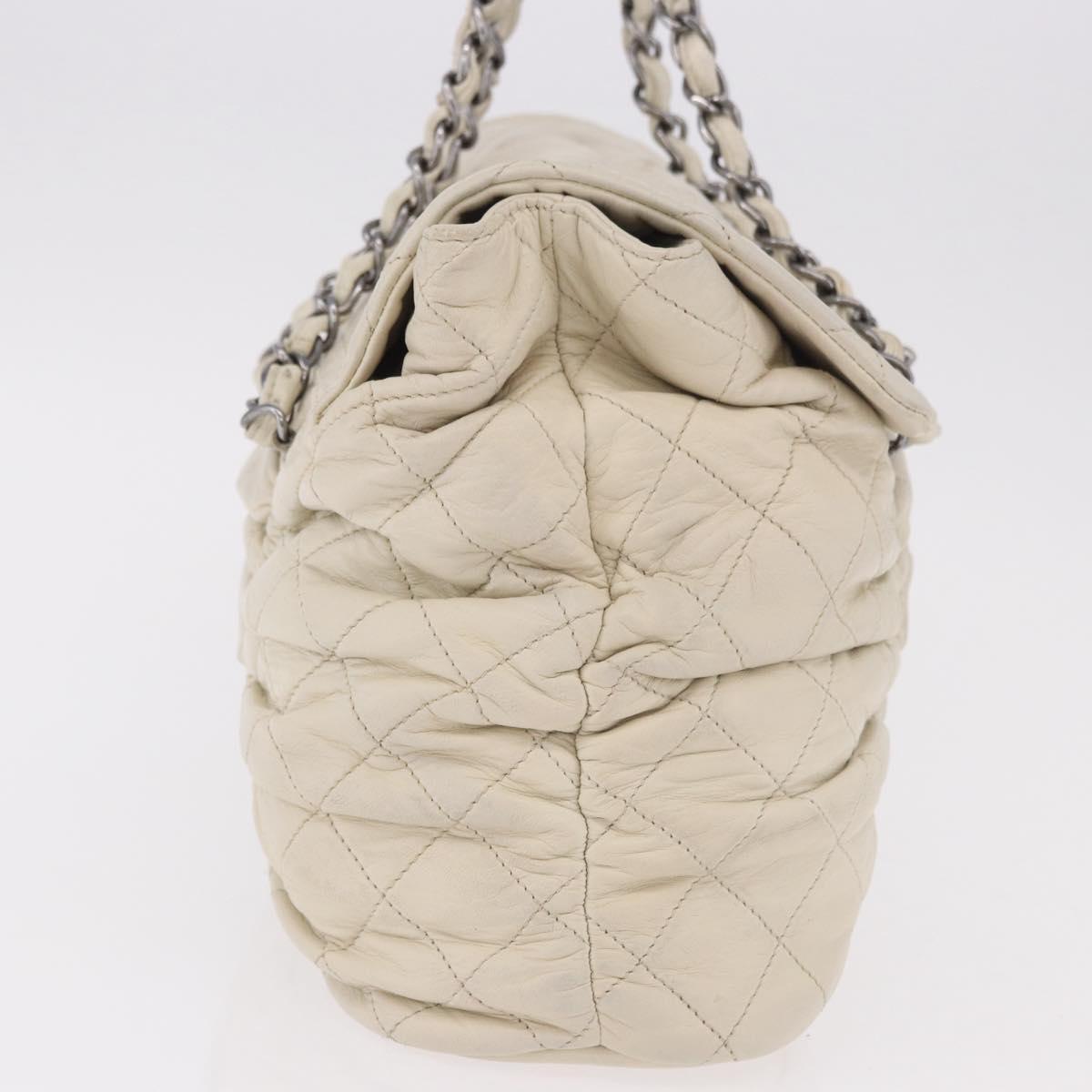 CHANEL Chain Matelasse Shoulder Bag Lamb Skin Ivory Silver CC Auth 186310 image 4