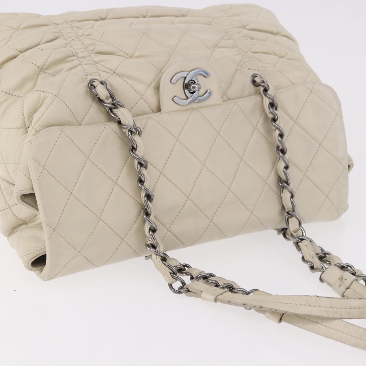 CHANEL Chain Matelasse Shoulder Bag Lamb Skin Ivory Silver CC Auth 186310 image 6