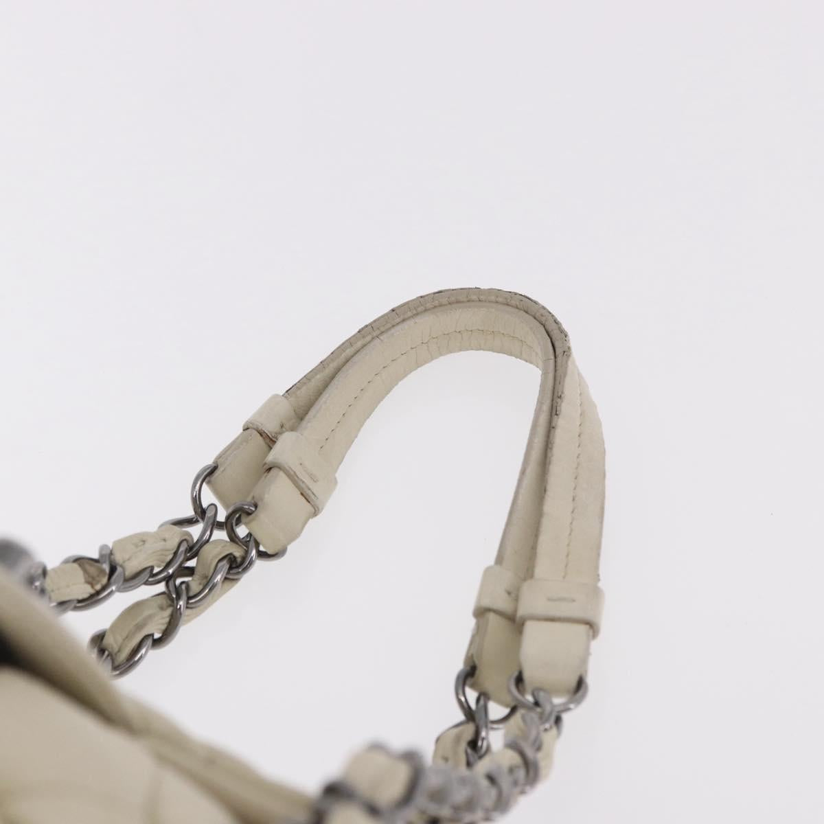 CHANEL Chain Matelasse Shoulder Bag Lamb Skin Ivory Silver CC Auth 186310 image 8