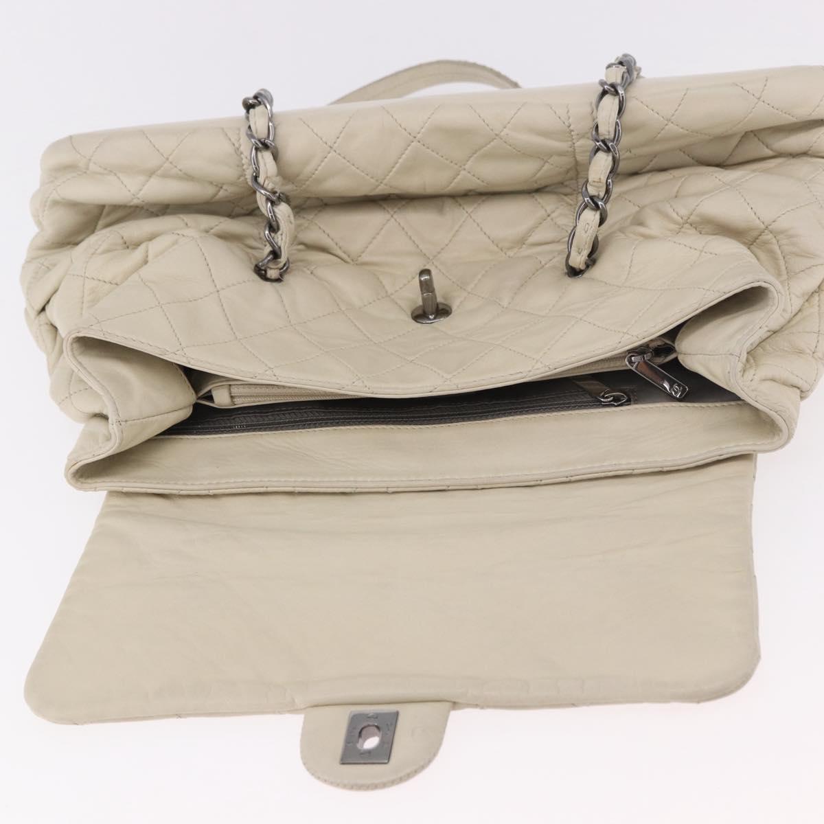 CHANEL Chain Matelasse Shoulder Bag Lamb Skin Ivory Silver CC Auth 186310 image 10