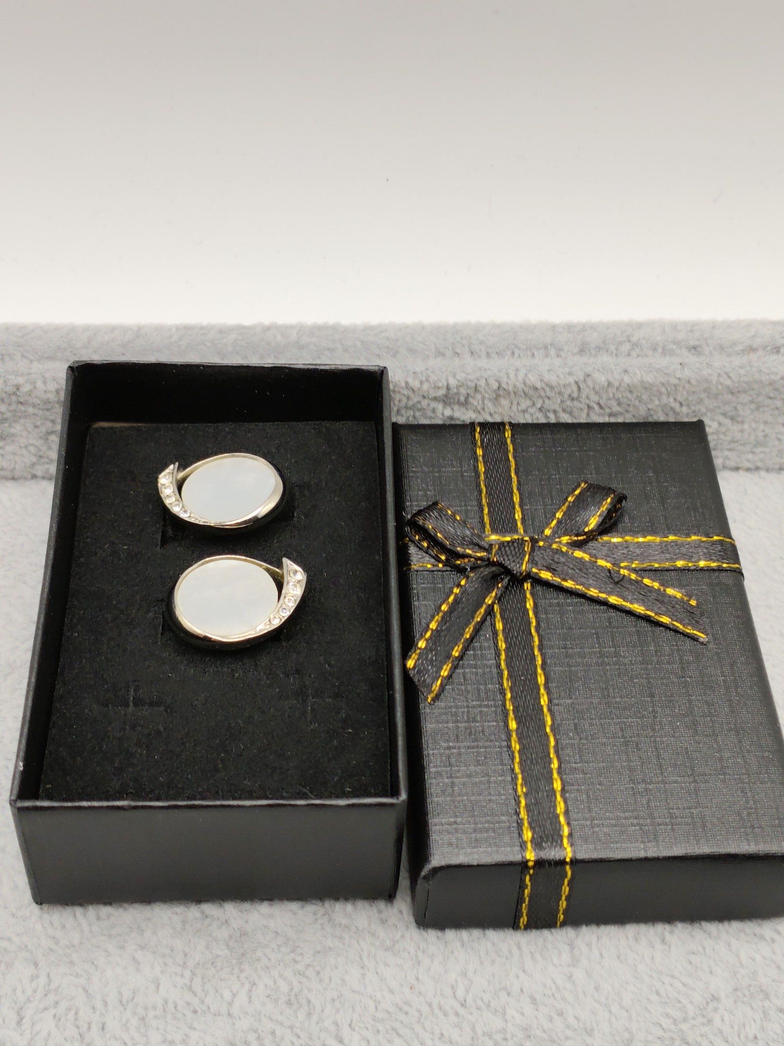 Silver Tone Clear & White Crystal Vintage cufflinks