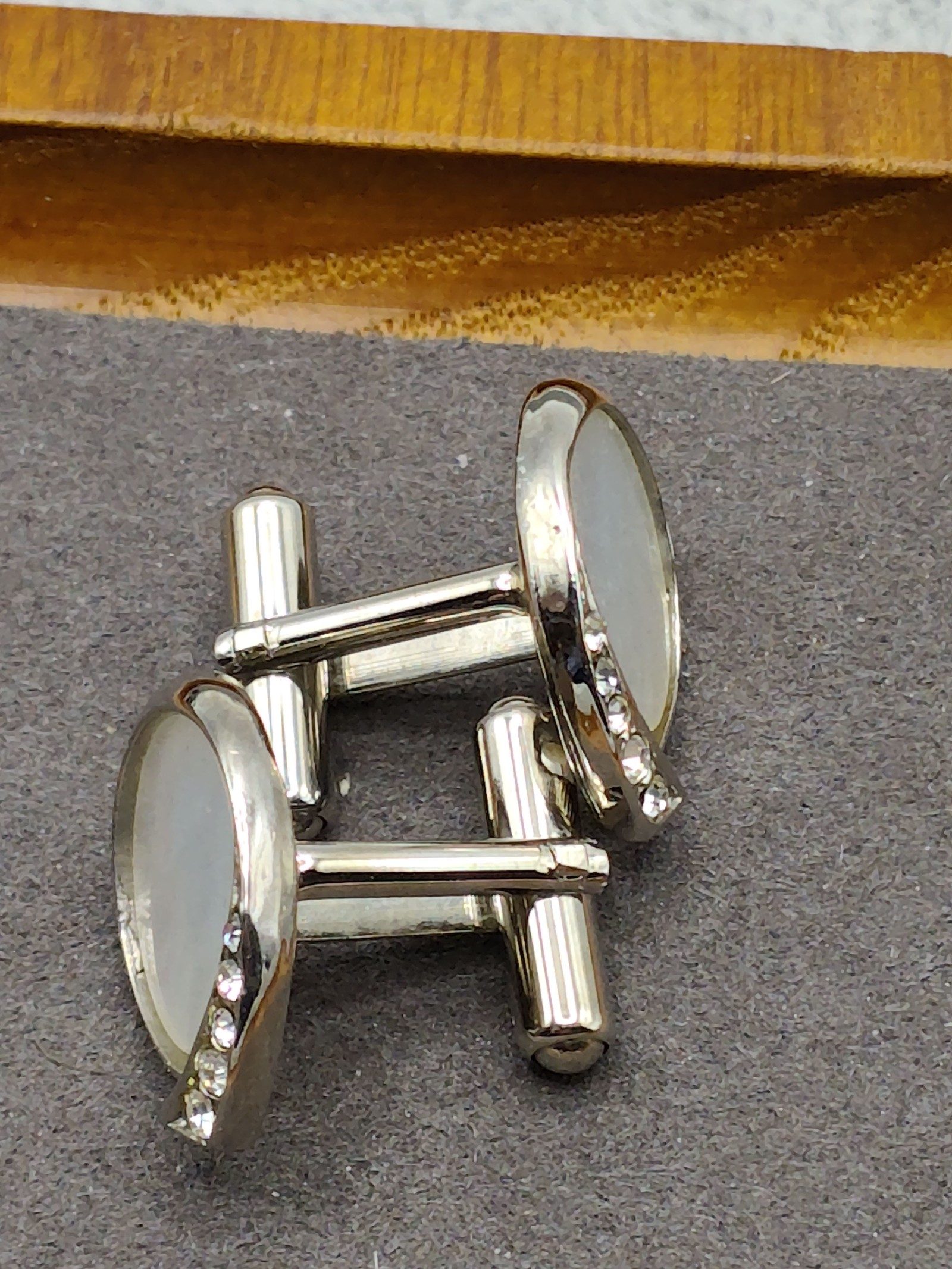 Silver Tone Clear & White Crystal Vintage cufflinks image 7