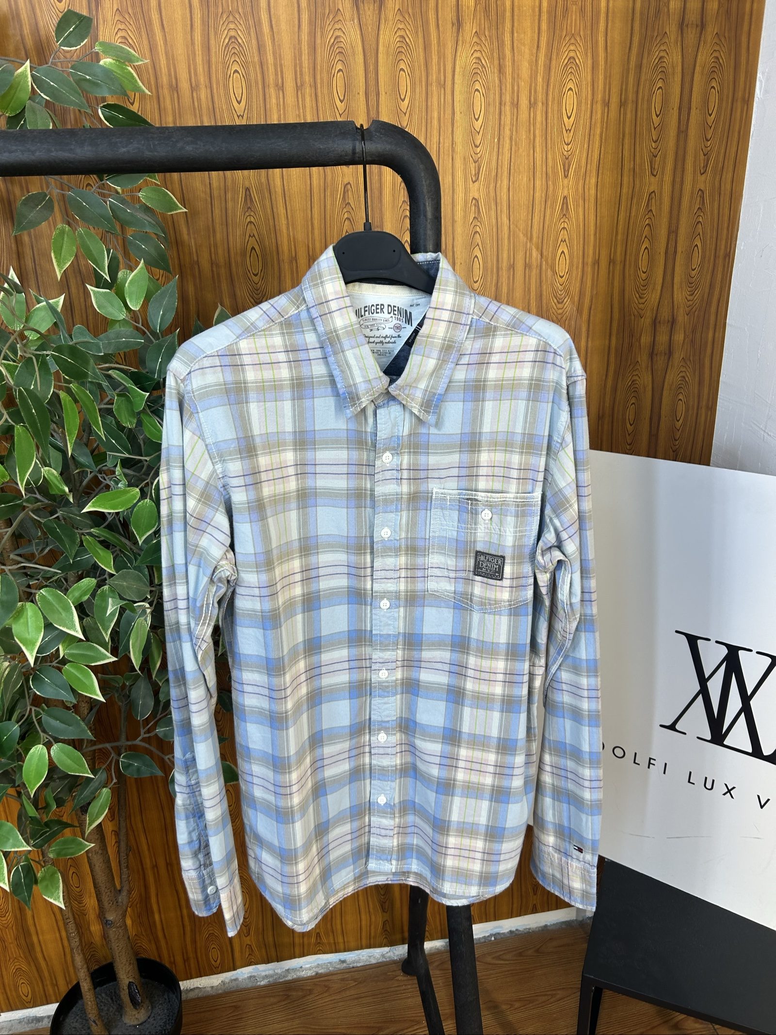 Hilfiger Denim Camicia a Quadri Azzurro Beige M Cotone Uomo