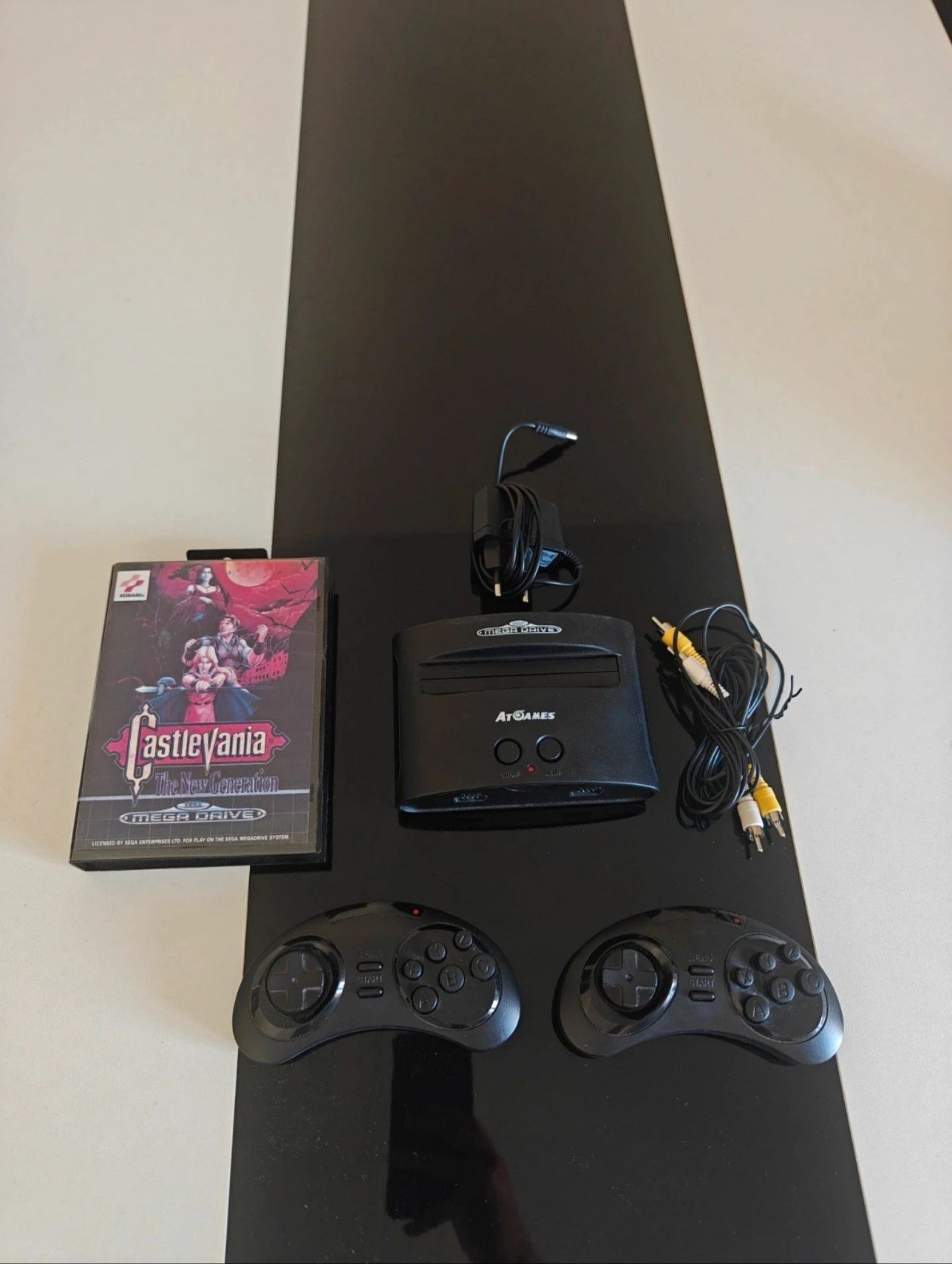 AtGames Black Sega Mega Drive Console with Controllers & Castlevania Game