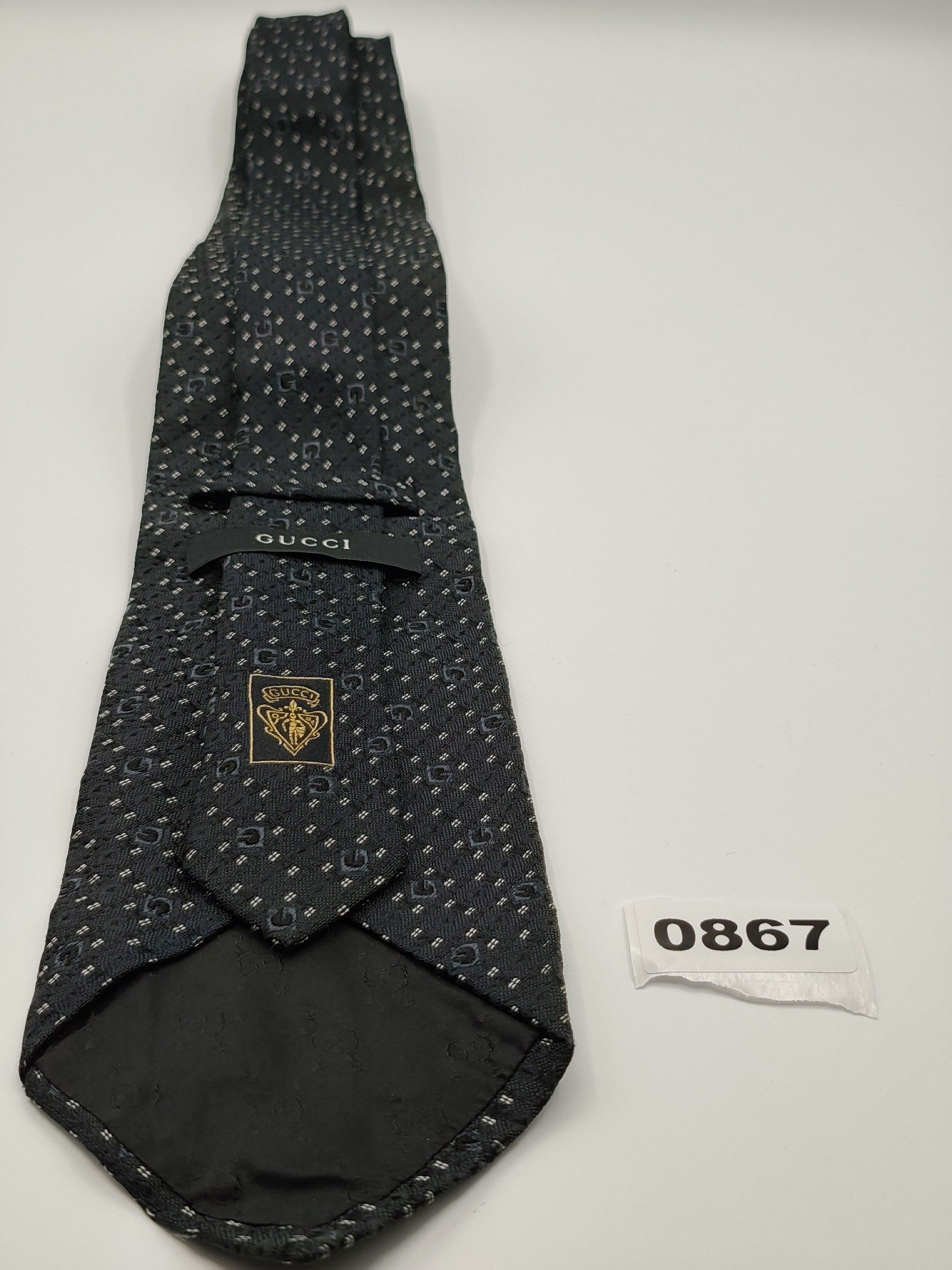 Gucci Black & Grey Silk Men's Tie please read as has a damage