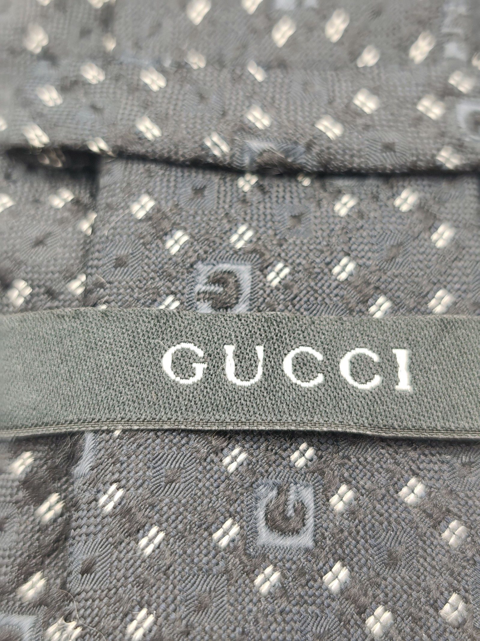 Gucci Black & Grey Silk Men's Tie please read as has a damage image 2